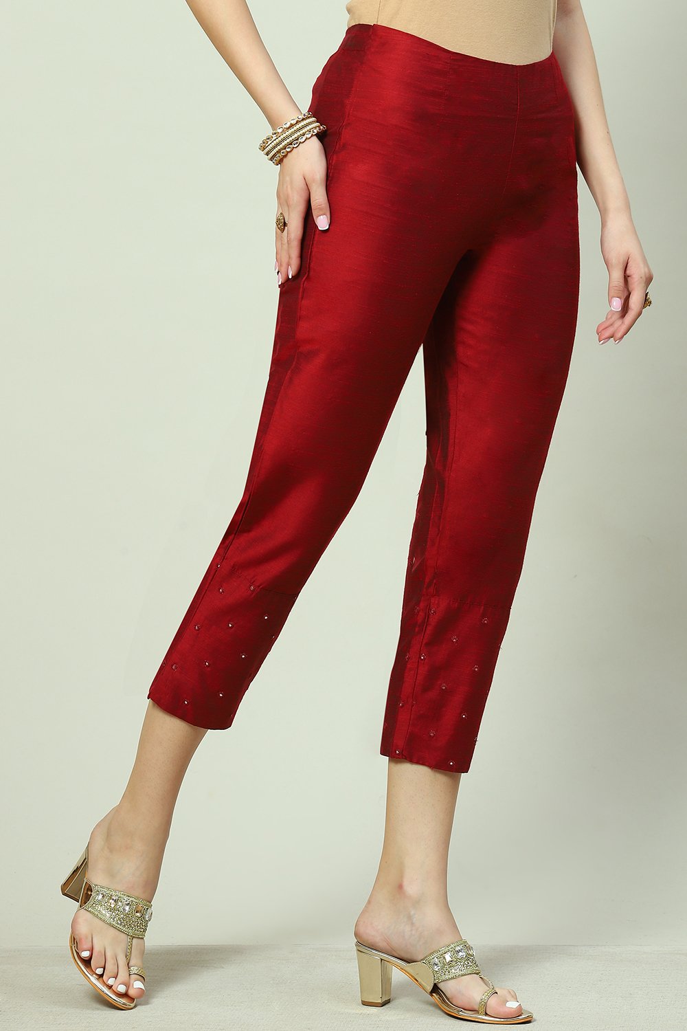 Maroon Poly Viscose Pants image number 3