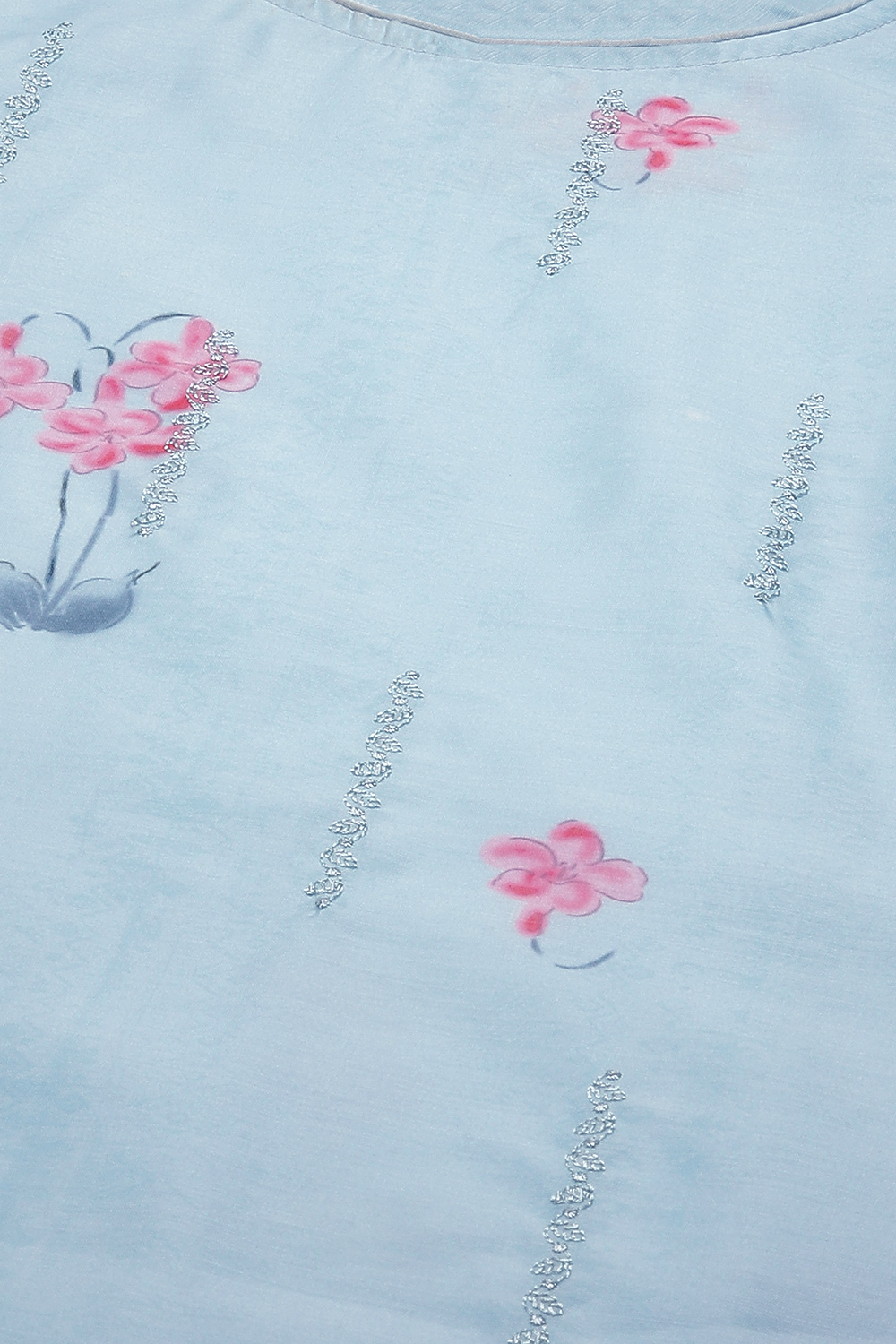 Light Blue Linen Machine Embroidered Unstitched Suit Set image number 15