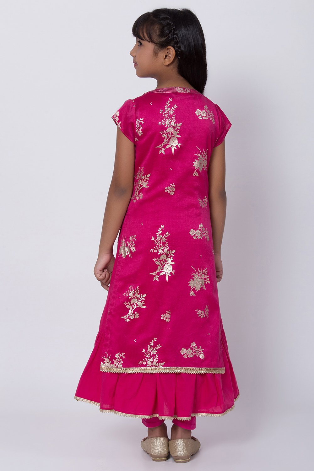 Pink Poly Cotton Double Layered Kurta Churidar Suit Set image number 5