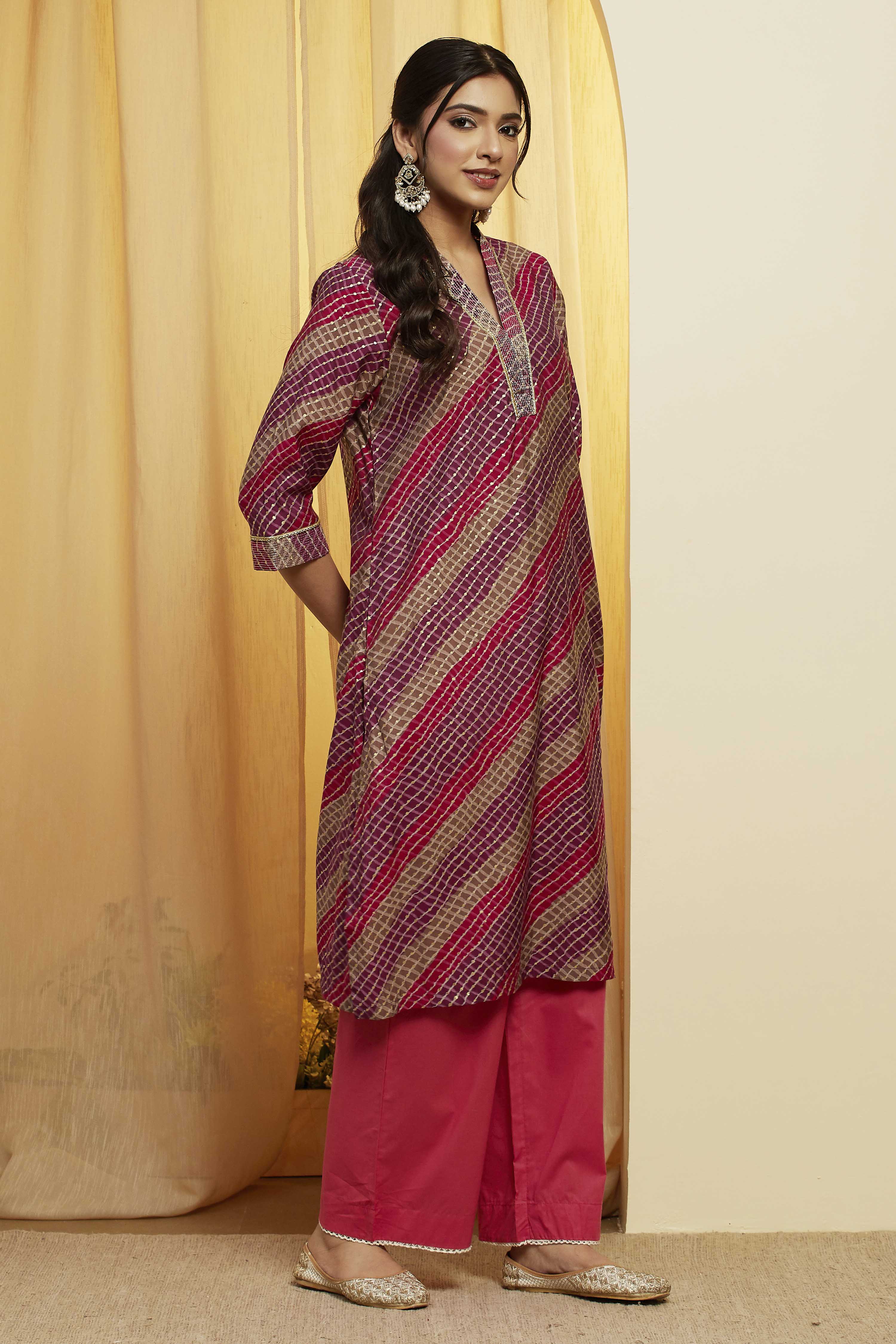 Purple Poly Viscose Straight Kurta image number 3