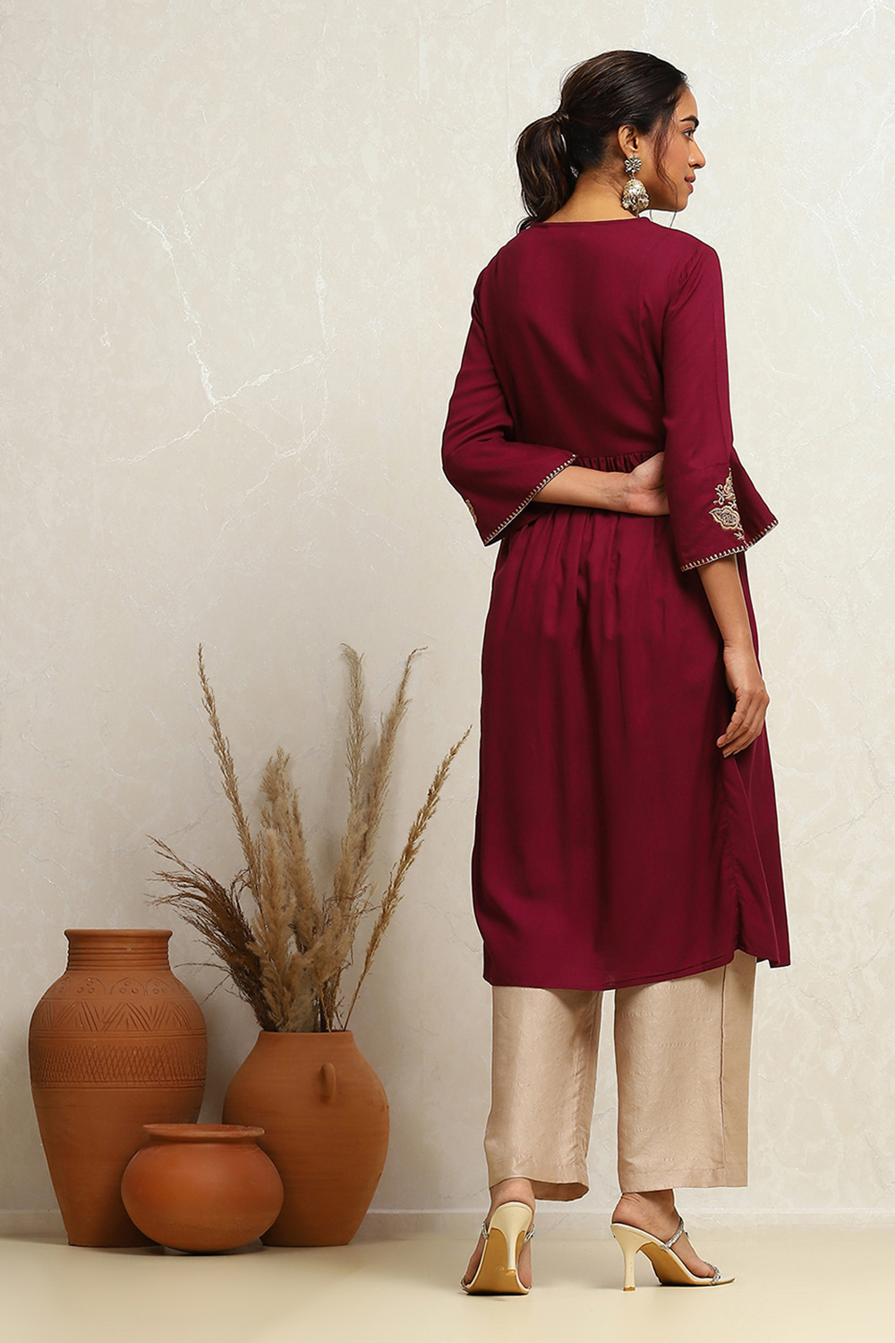 Orange Yoke Design Festive A-Line Kurta image number 3