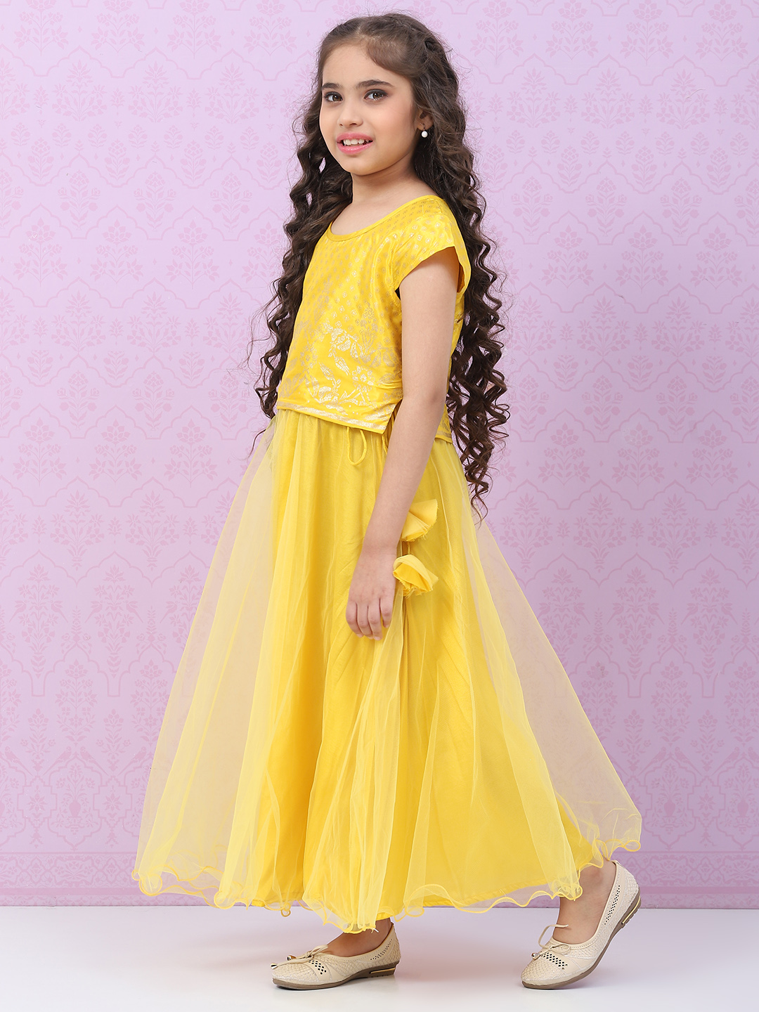 Yellow Viscose Lehenga Set image number 3