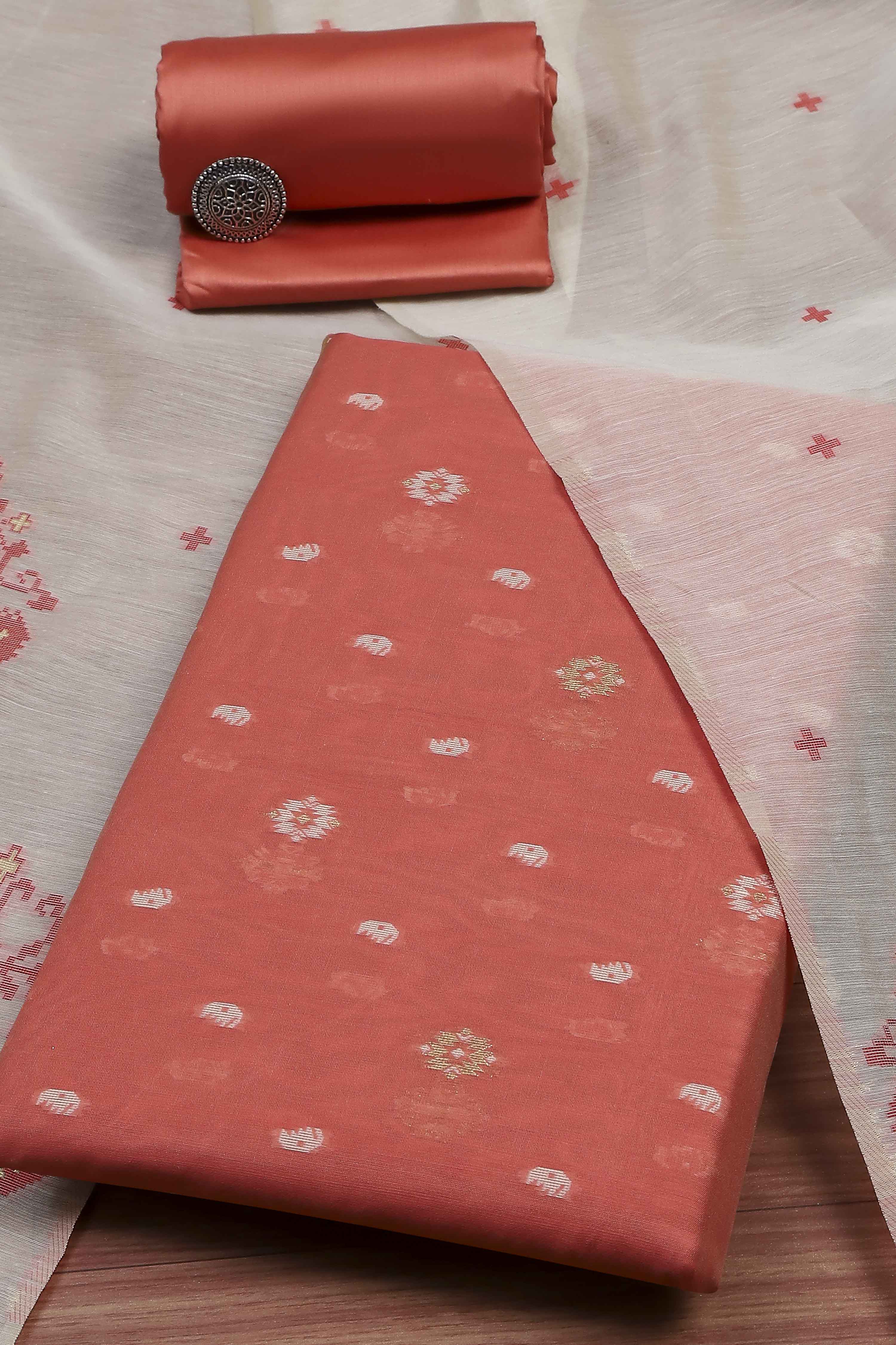 Rani Cotton Jamdani Unstitched Suit Set image number 0