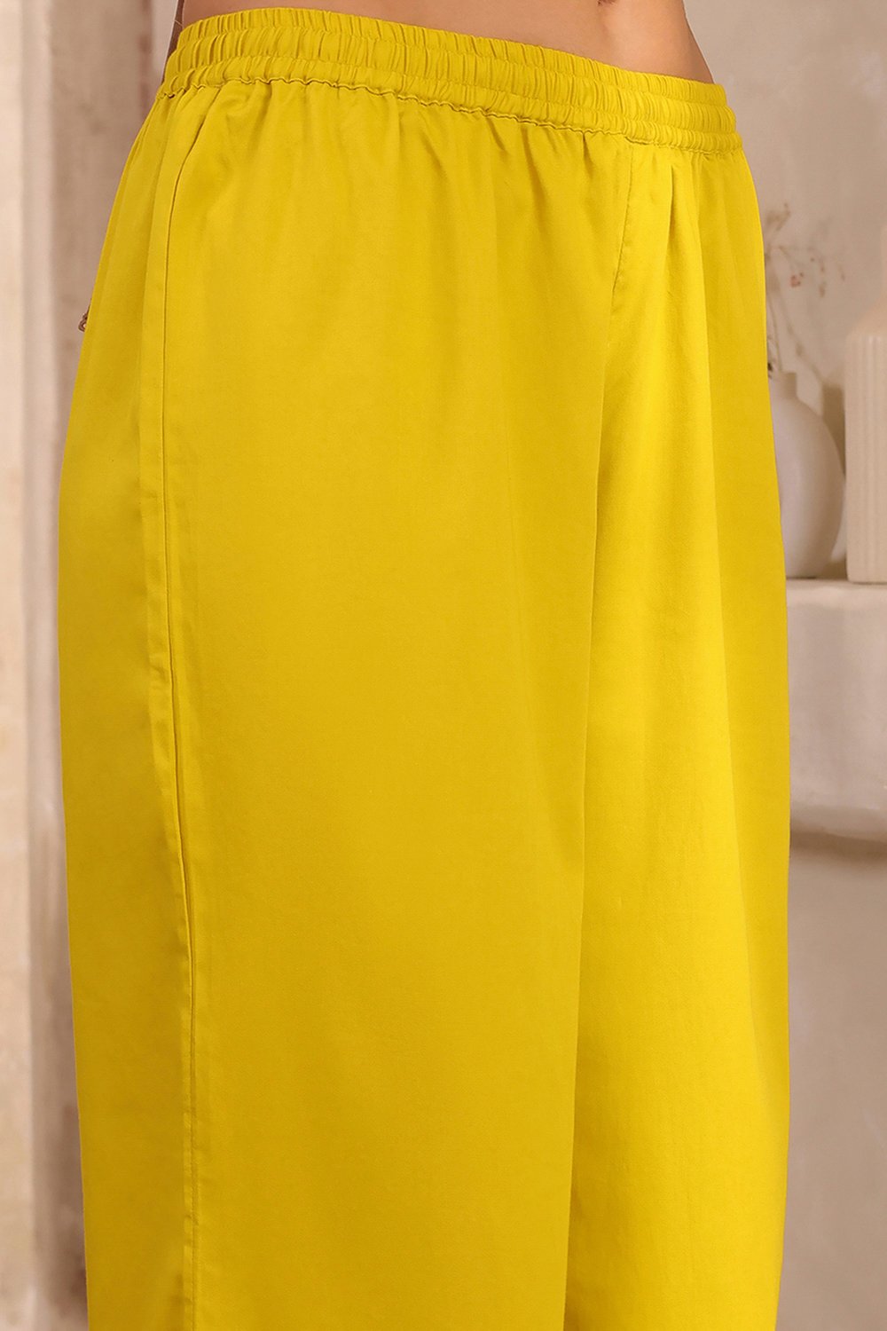 Lime Yellow Chanderi Straight Dyed Suit Set image number 2