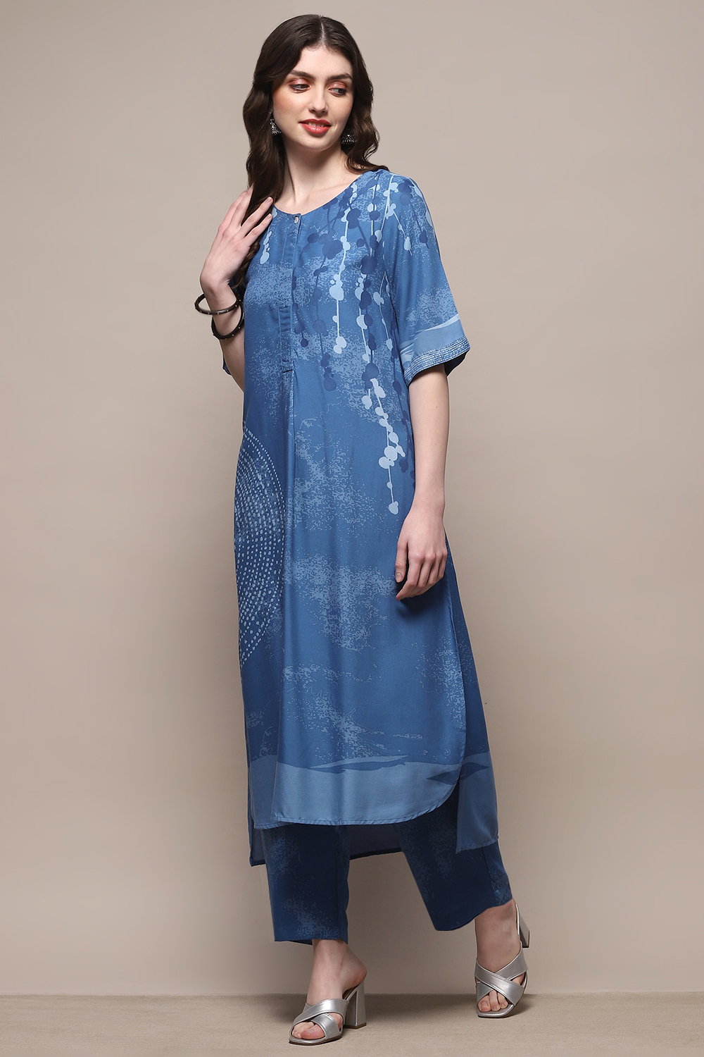 Electric Blue Rayon Straight Kurta Set image number 3