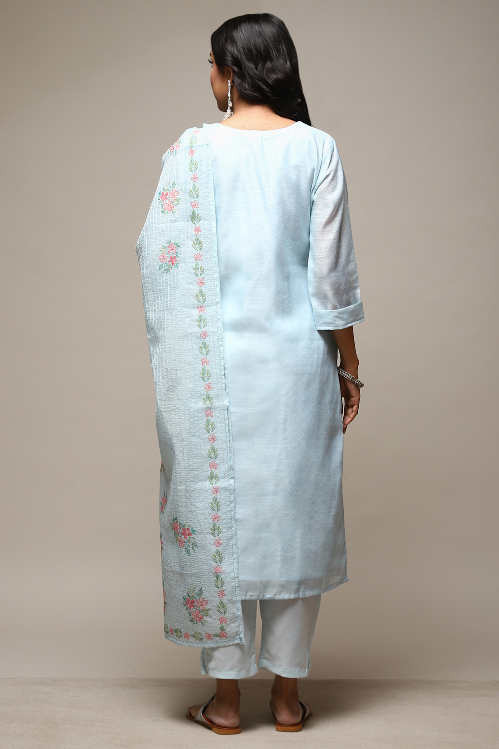 Blue Linen Digital Print Unstitched Suit Set image number 5