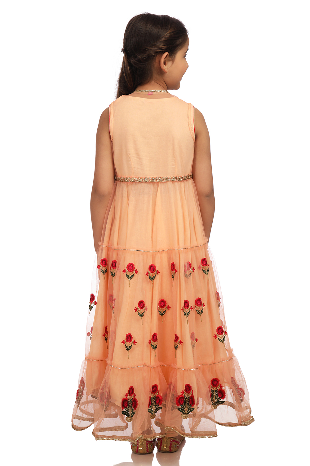 Peach Front Open Nylon Kurta Churidar Suit Set image number 5