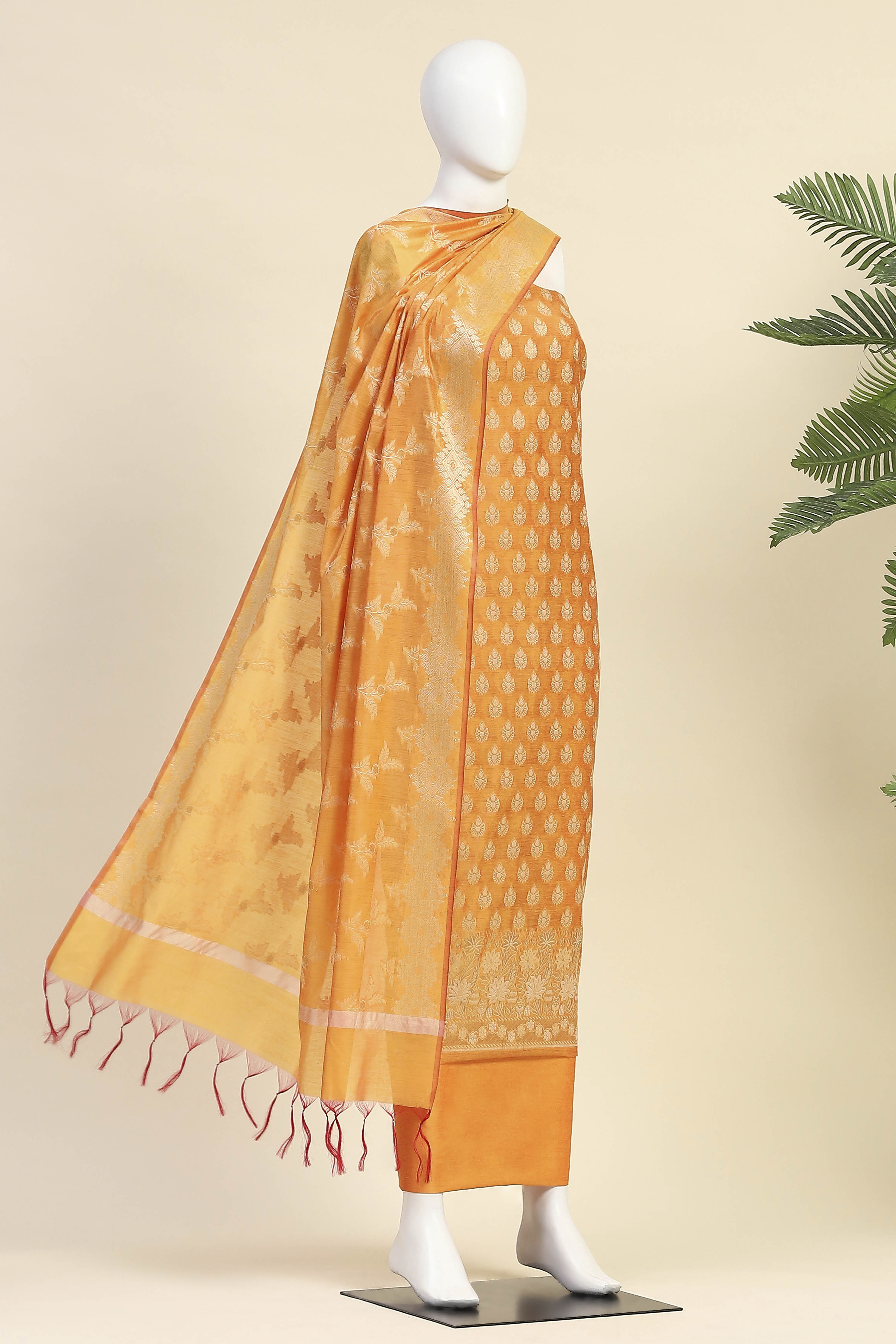 Blue Cotton Printed Embroidered Unstitched Suit Set image number 4