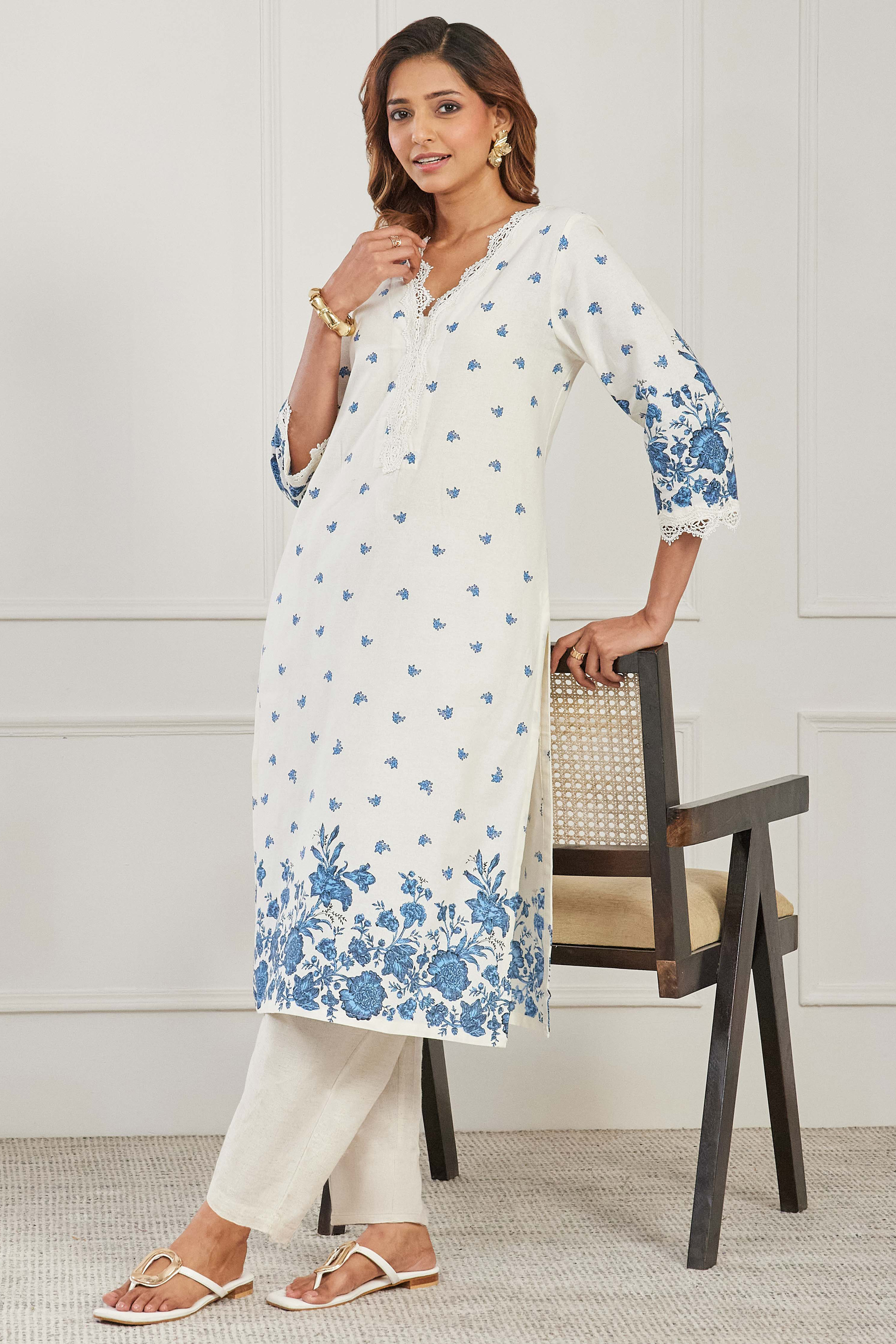 Blue Cotton Straight Kurta image number 0