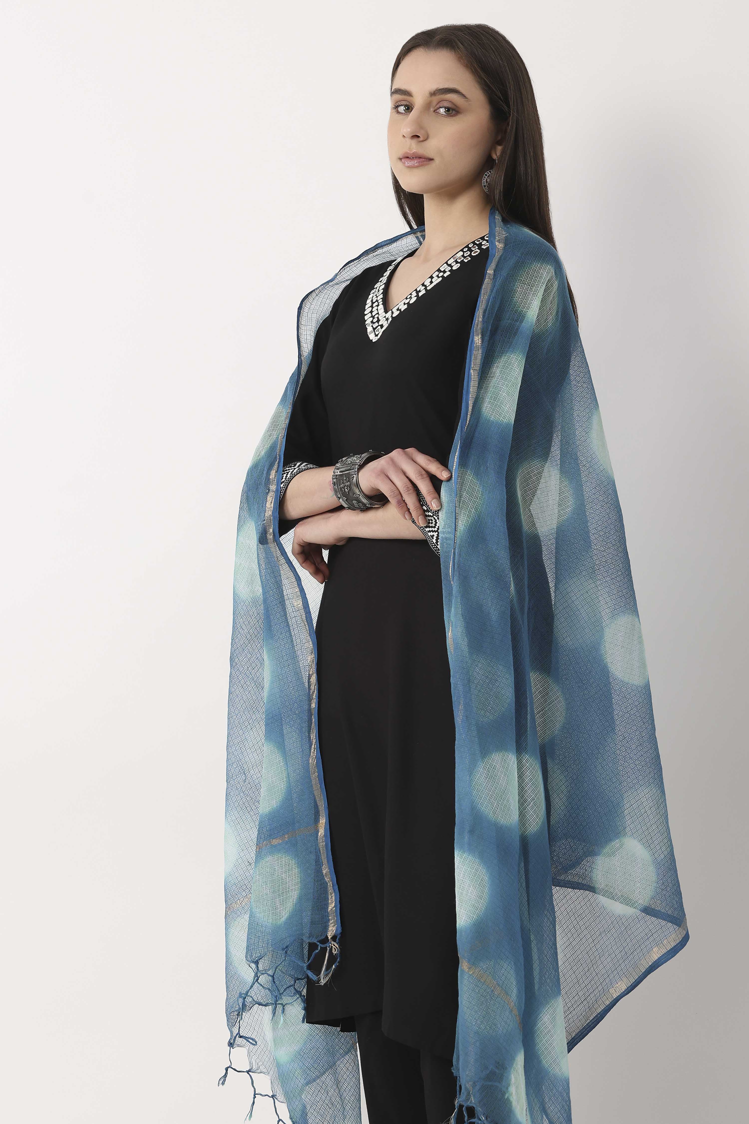Navy Cotton Dupatta image number 1