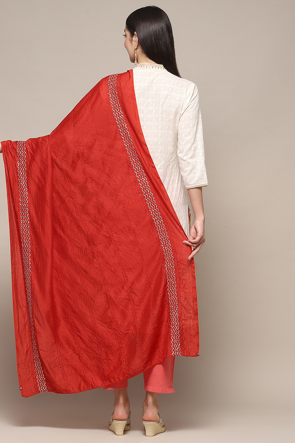 Red Poly Chiffon Dupatta image number 2