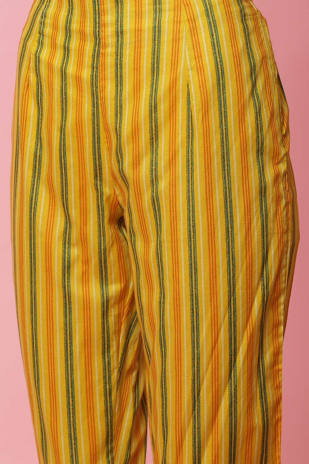 Mustard Cotton Straight Kurta Slim Pant Suit Set image number 2