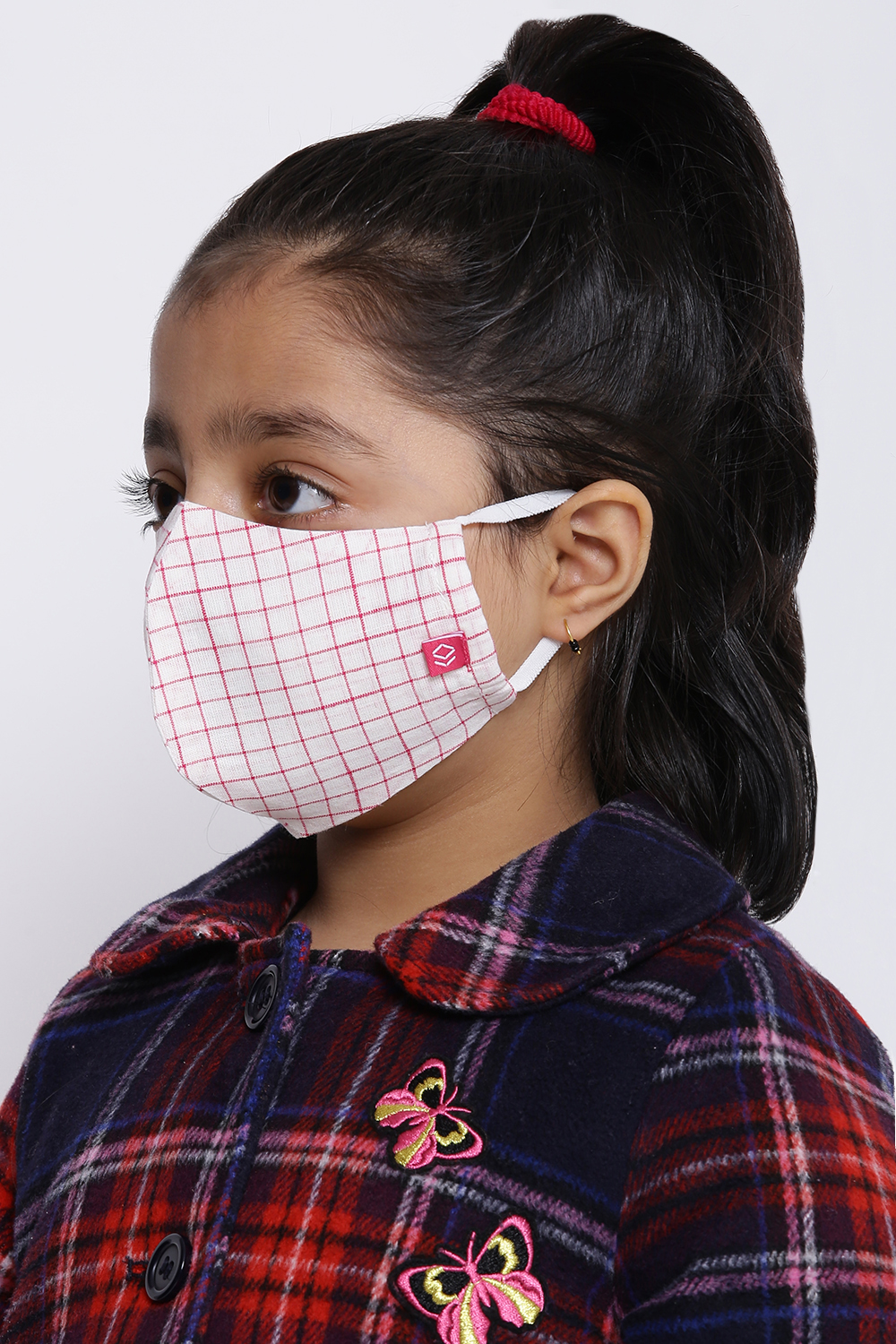 Off White Cotton Kids Yarndyed Face Mask image number 2