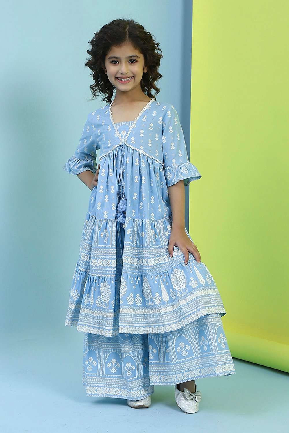 Powder Blue Cotton Tiered Suit Set image number 6