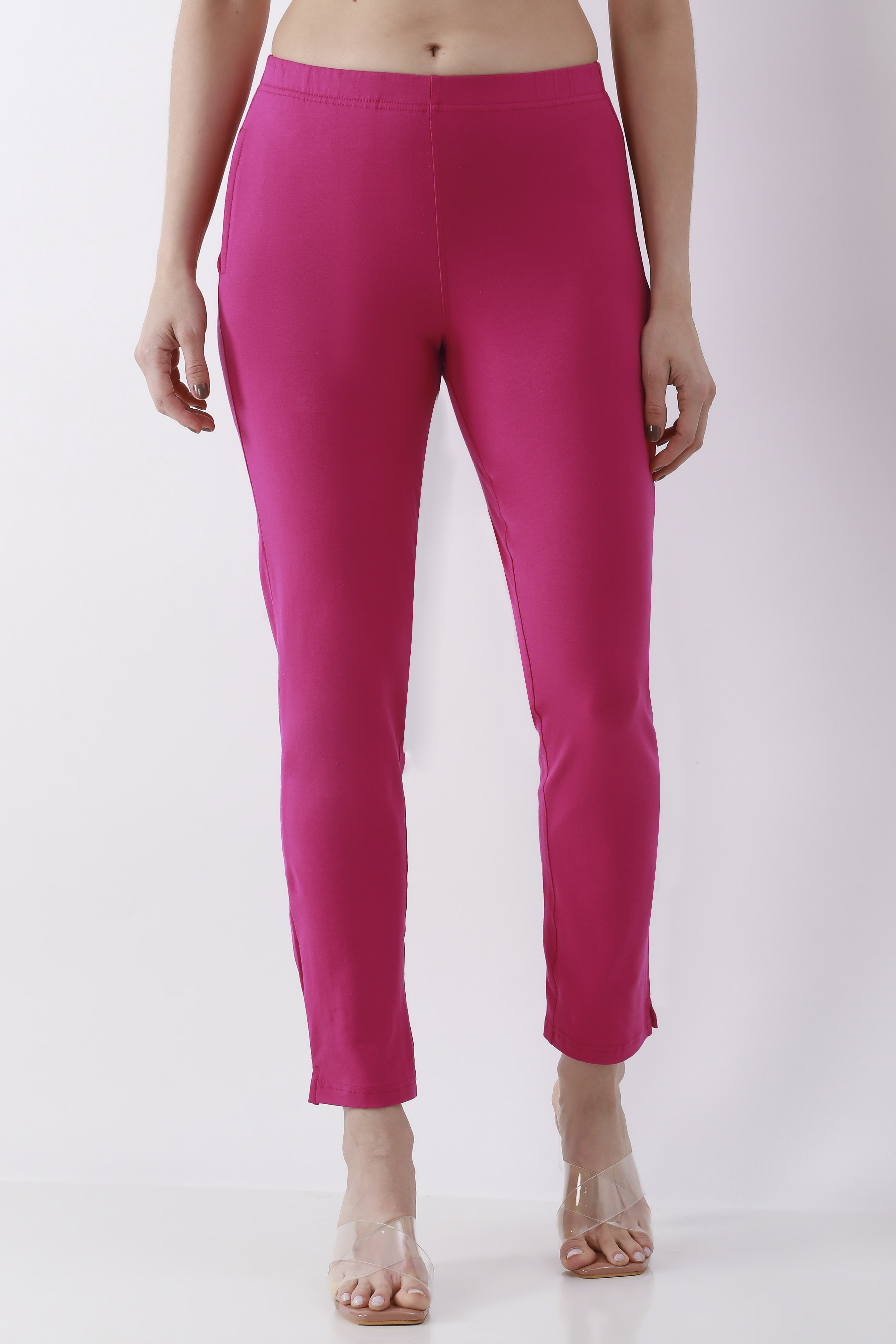 Blue Cotton Lycra Straight Pants image number 4