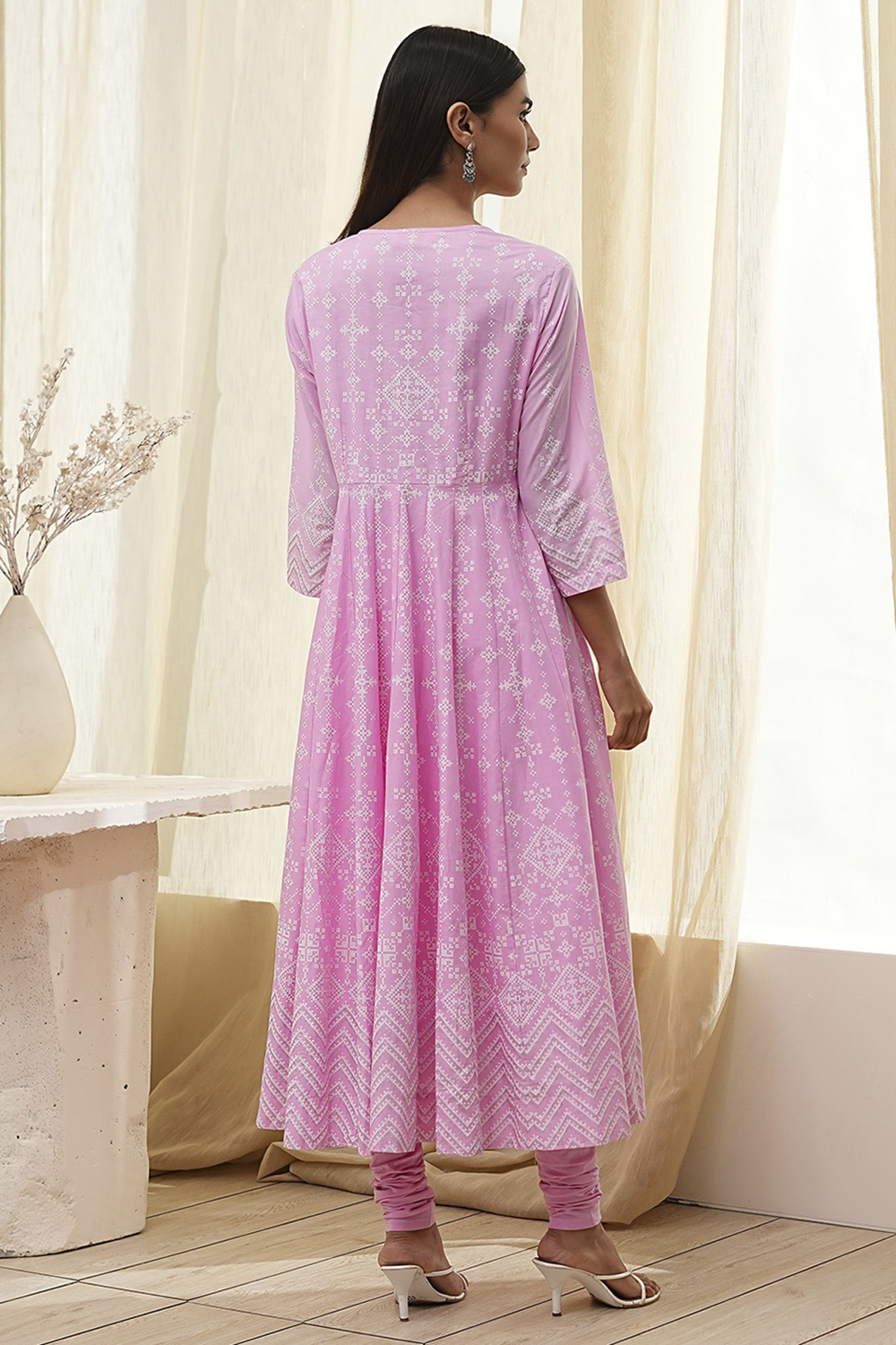 Pink Cotton Anarkali Suit Set image number 4