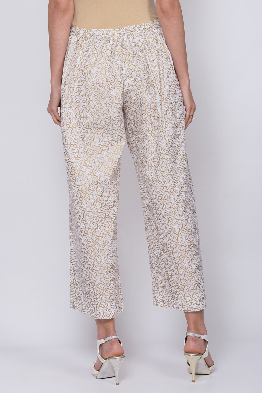 Off White Cotton Palazzo Pants image number 4