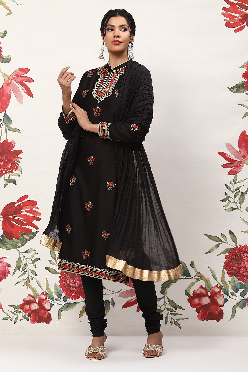 Rohit Bal Black Cotton Blend Straight Kurta Suit Set image number 0