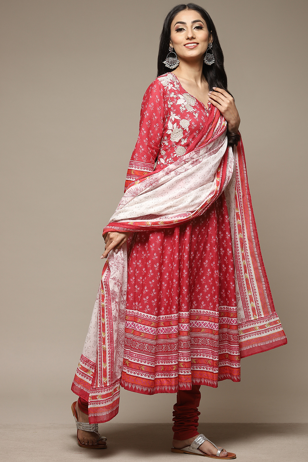 Indigo Cotton Anarkali Kurta Churidar Suit Set image number 5