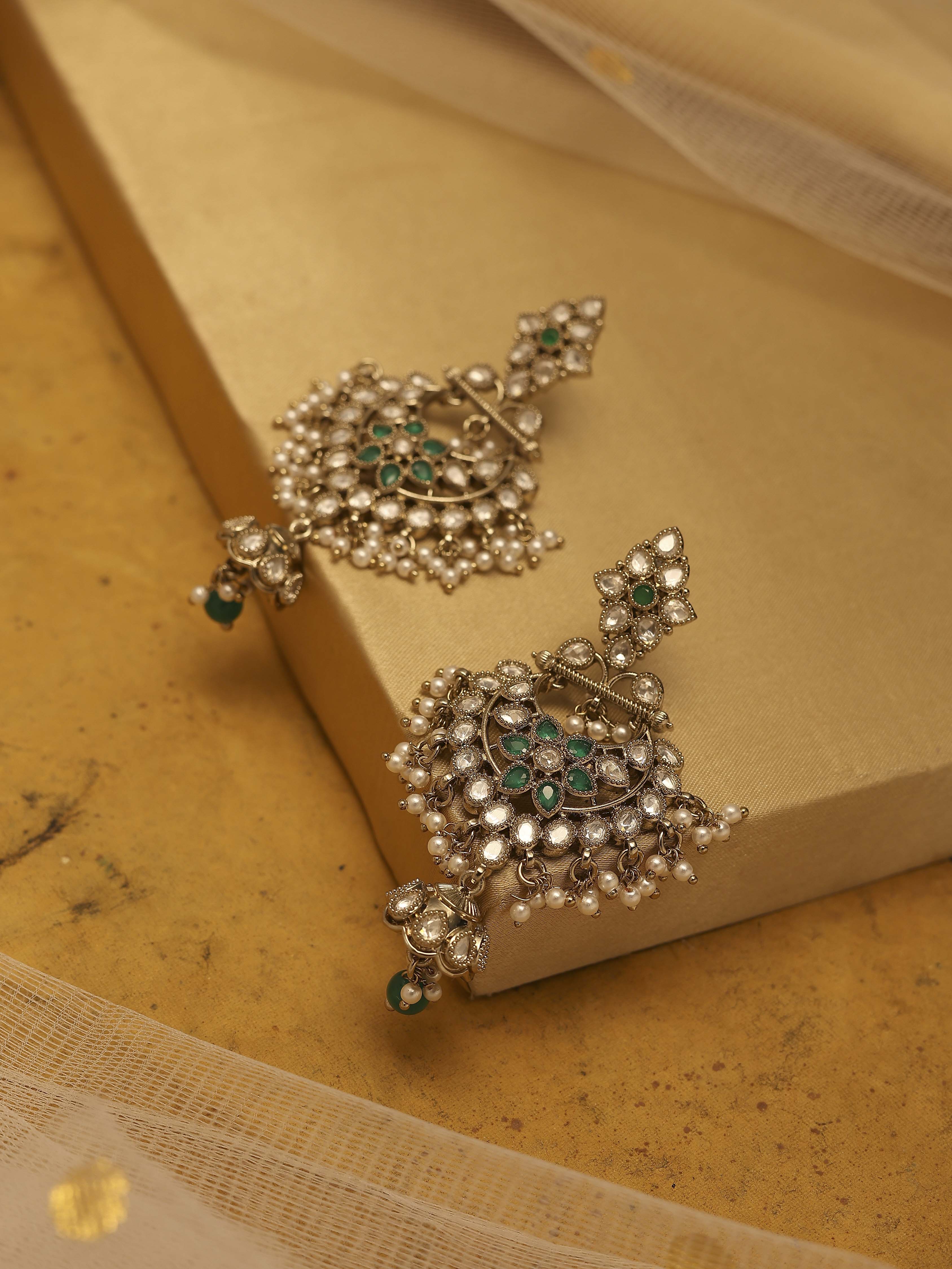 Green Brass Chaandbali image number 0