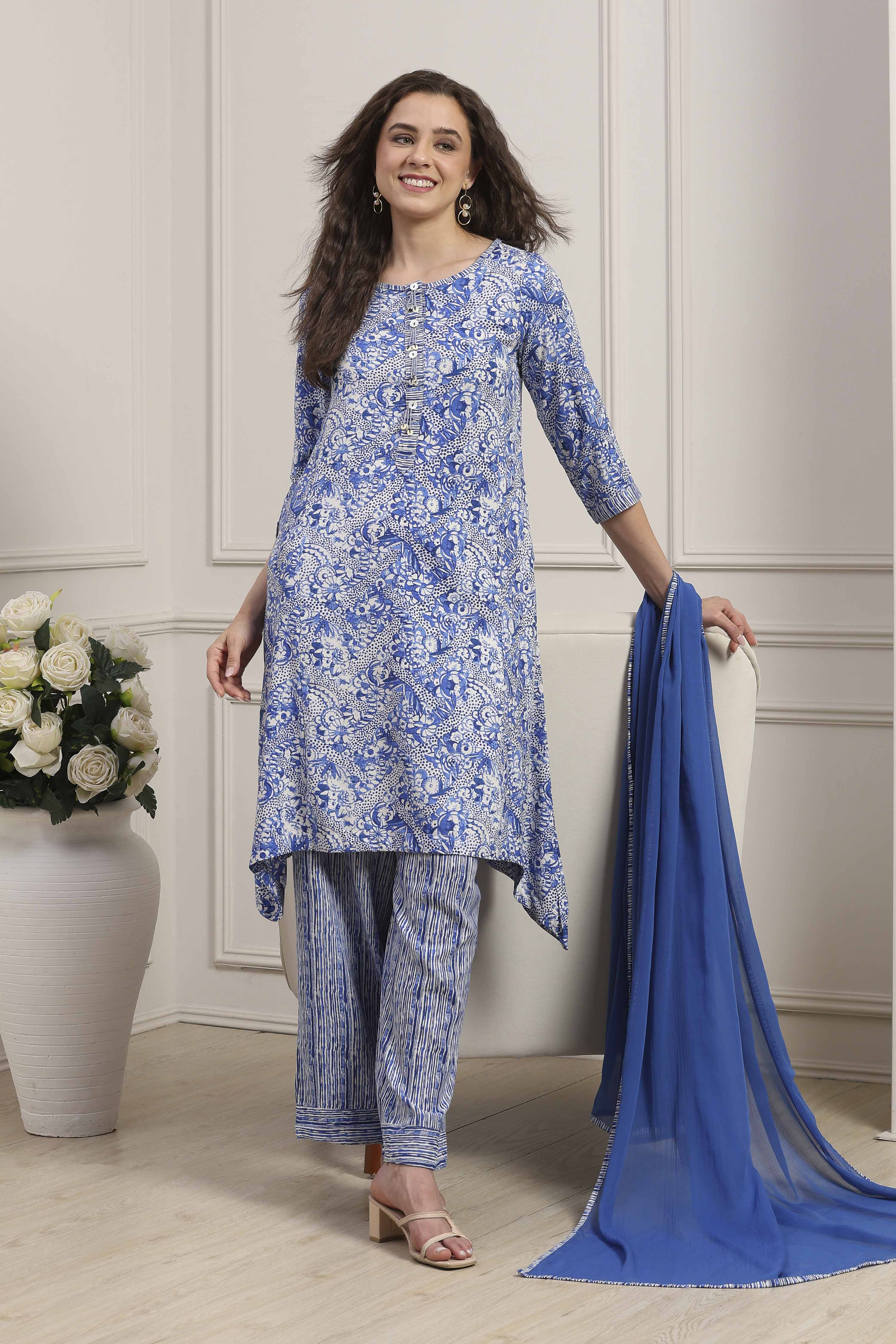 Black Rayon Printed Straight Suit Set image number 0