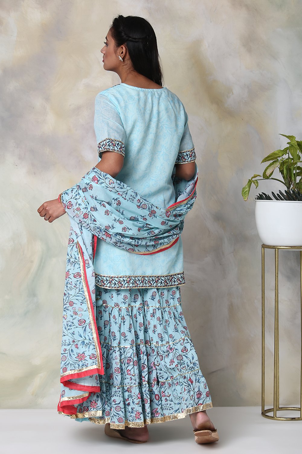 Turquoise Art Silk Kurta Garara Suit Set image number 7