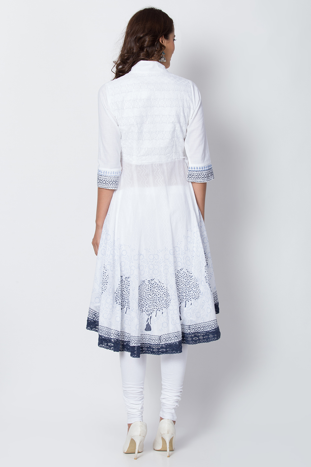 Yellow Cotton Asymmetric Kurta Churidar Suit Set image number 5