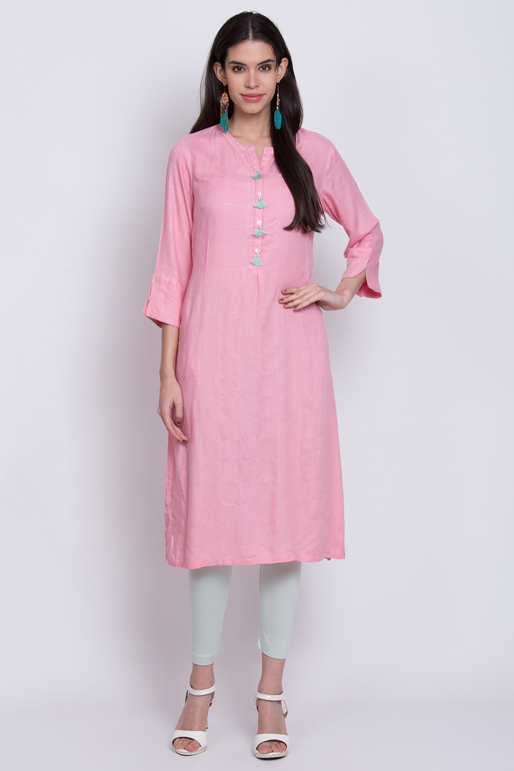 Pink Rayon Straight Kurta image number 0