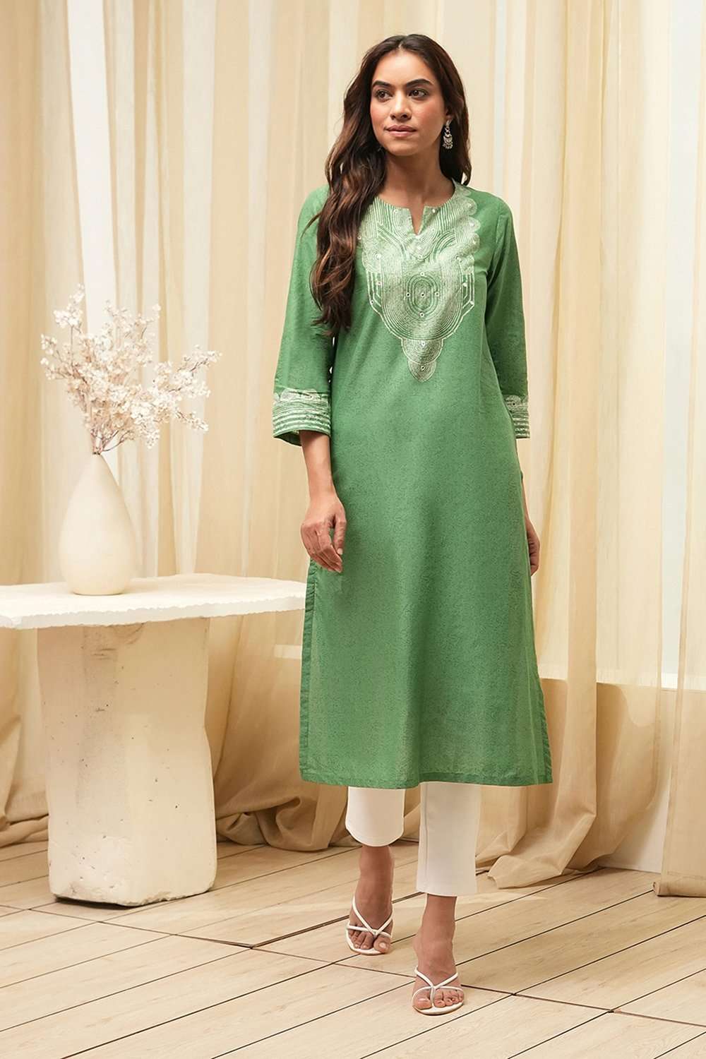 Pink Pure Cotton Printed Straight Kurta image number 0