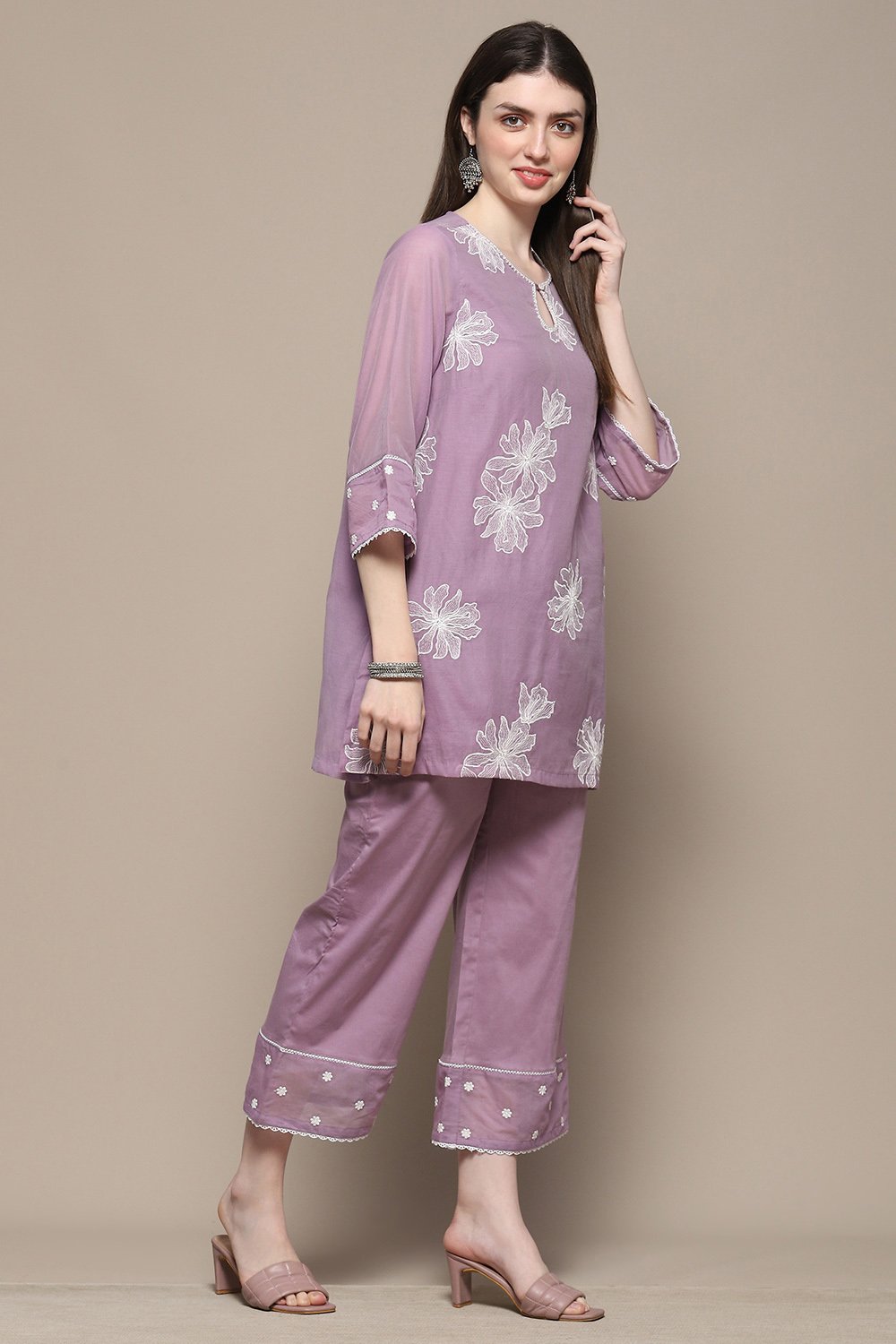 Lilac Polyester Straight Kurta Set image number 5