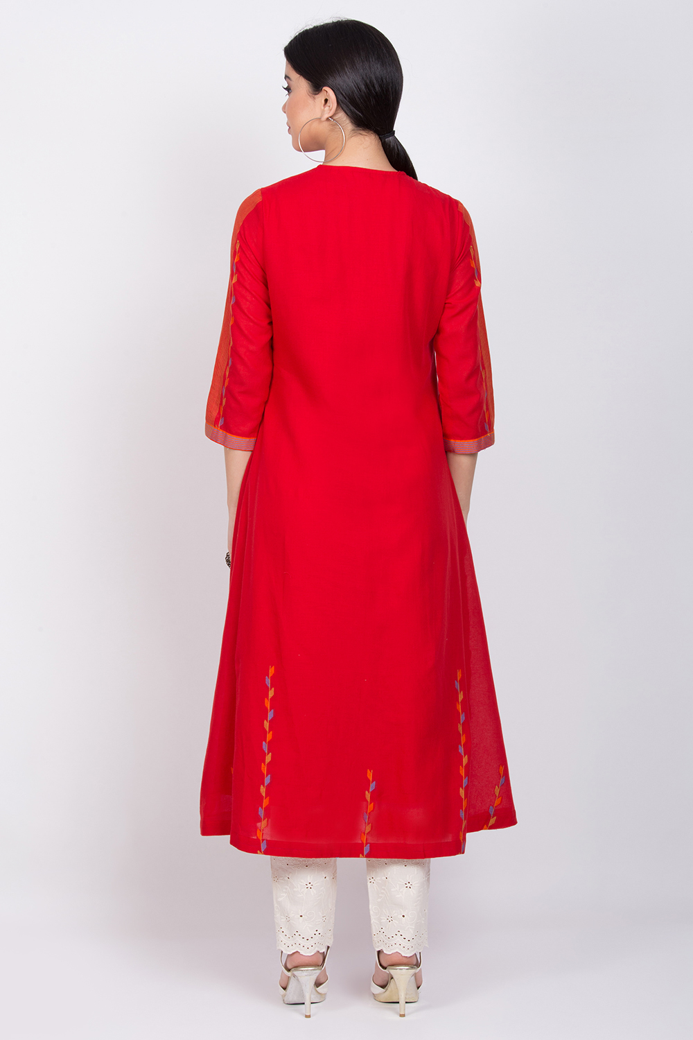 Red Cotton A-Line Yarndyed Kurta image number 4