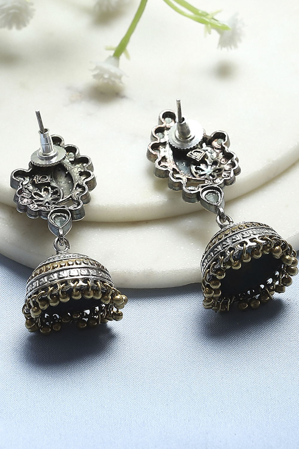 Mint Green Brass Jhumka image number 2