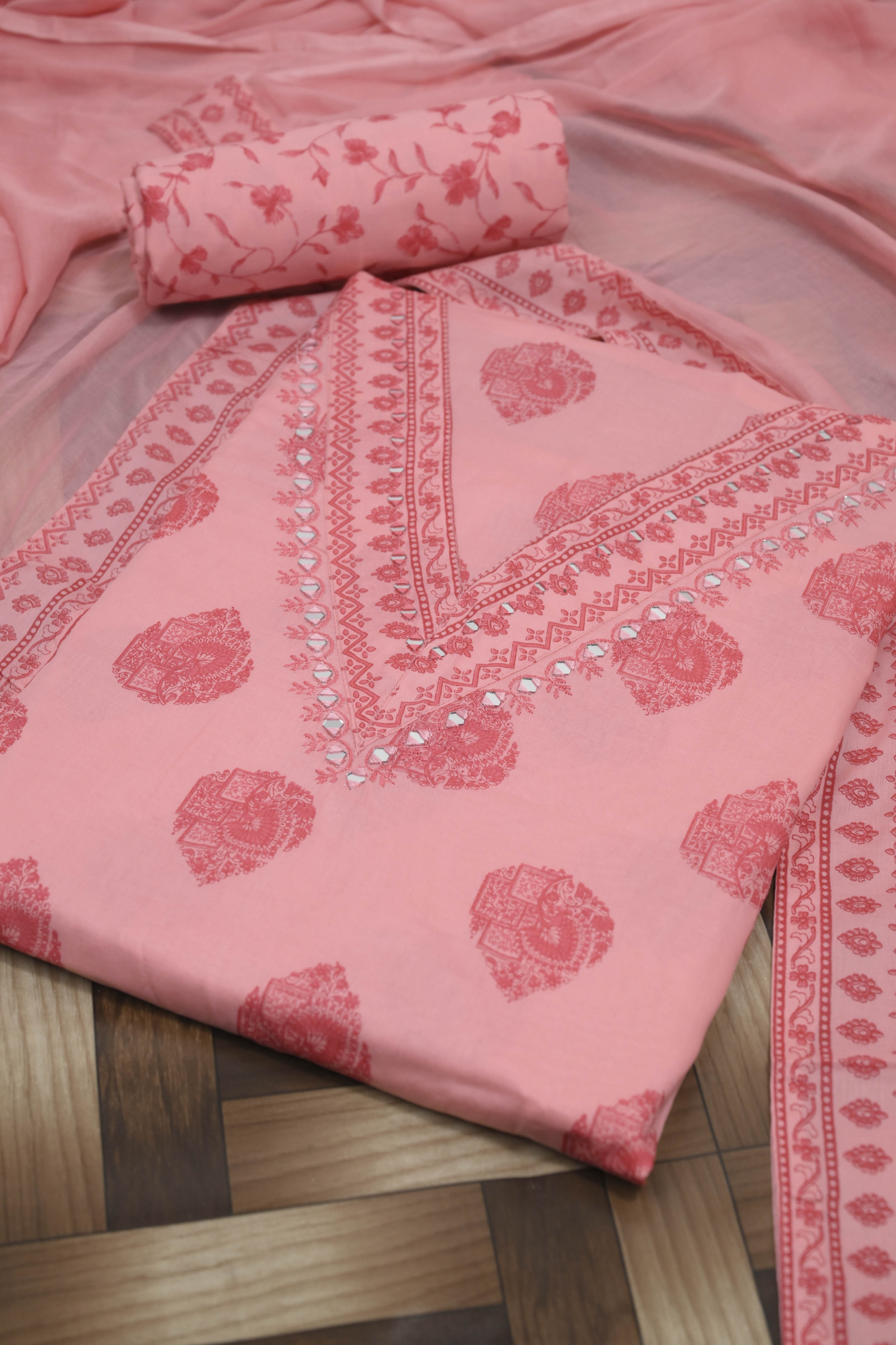 Pastel Cotton Printed Unstitched Suit Set image number 1