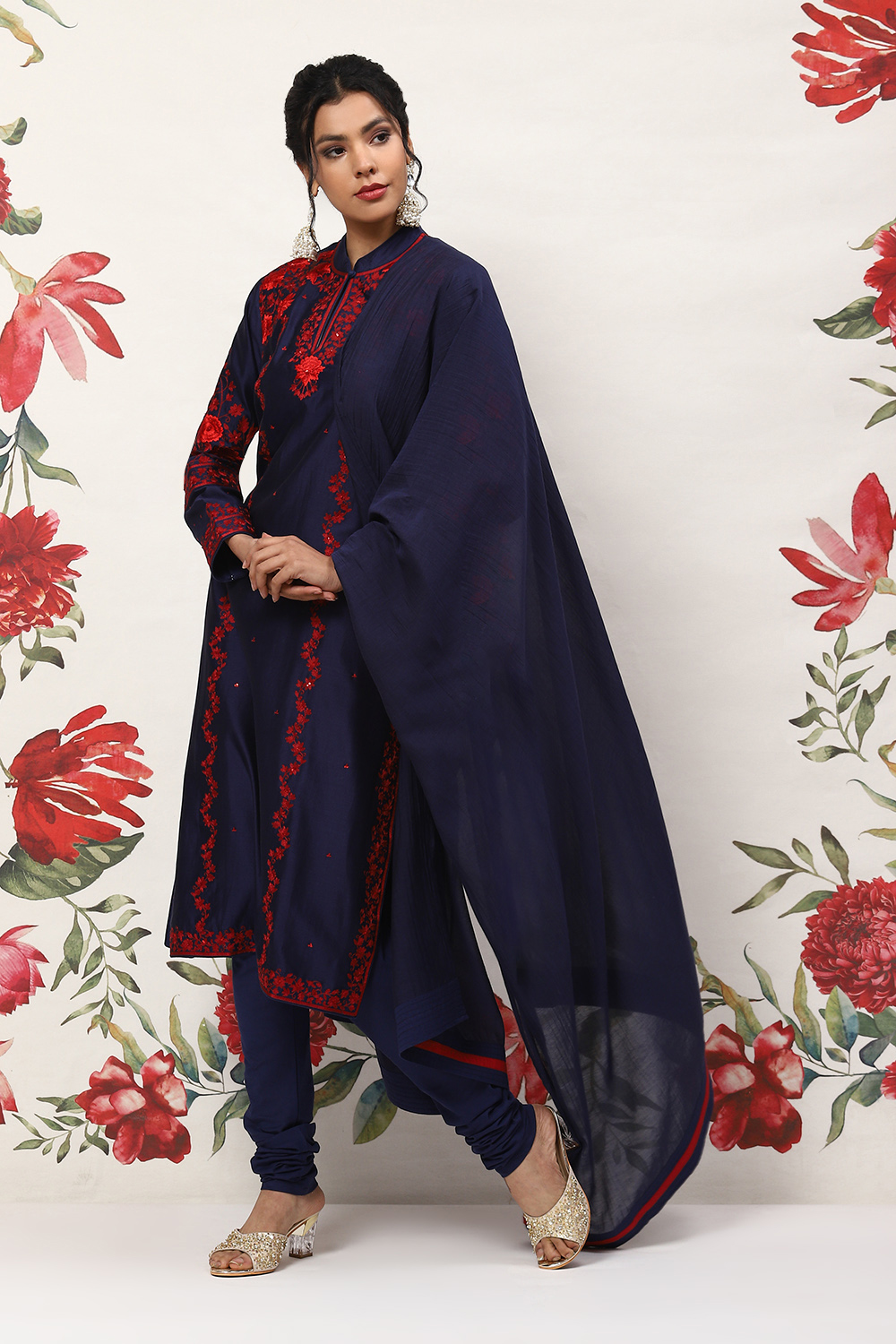 Rohit Bal Indigo Cotton Blend Straight Kurta Suit Set image number 5