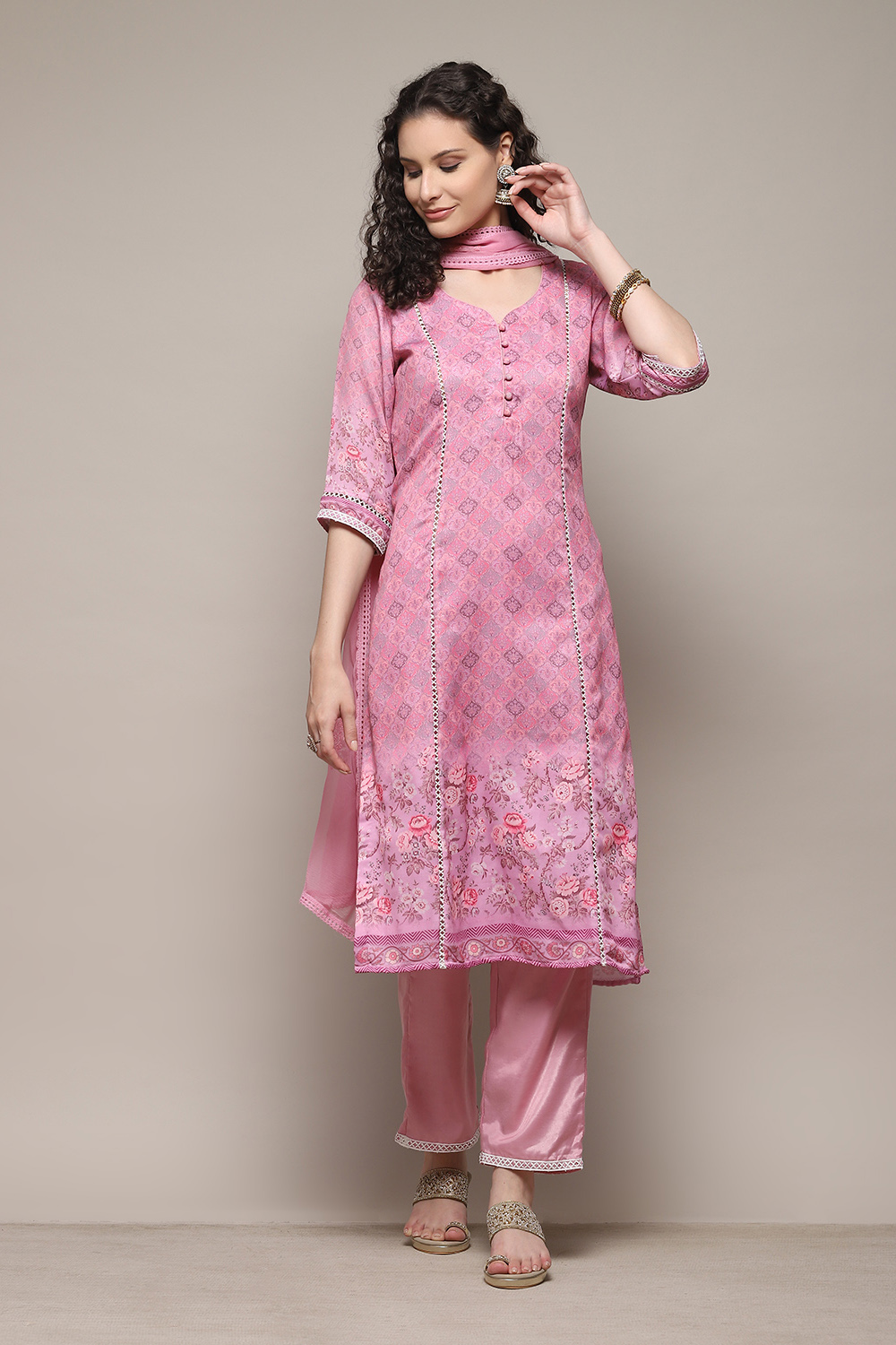 Mauve Cotton Digital Print Unstitched Suit Set image number 1