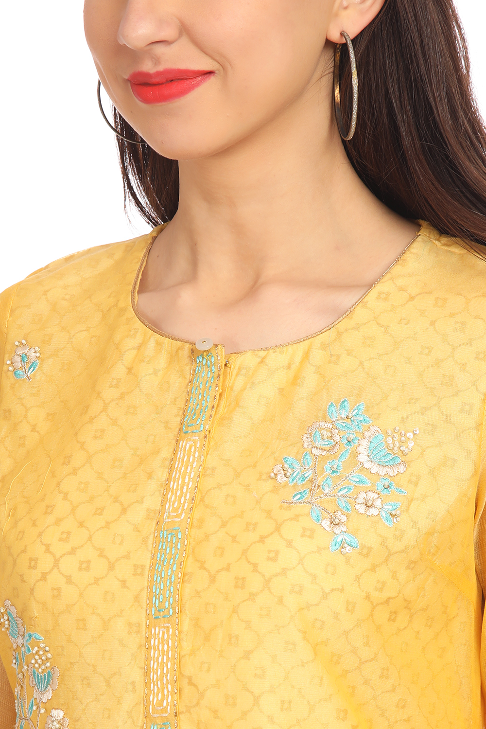 Yellow A-Line Art Silk Yarndyed Kurta image number 1