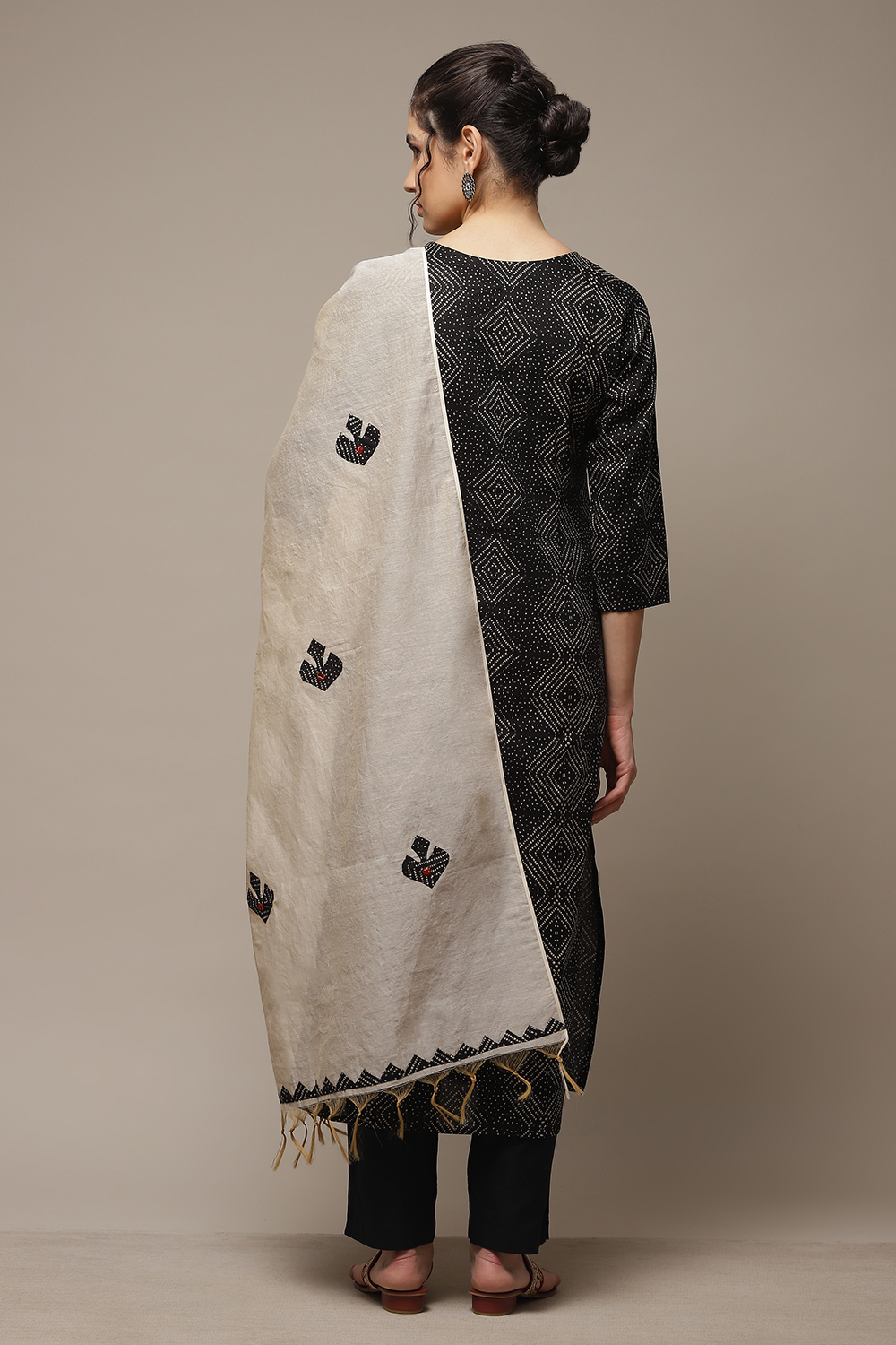 Black Cotton Printed Unstitched Suit Set image number 2