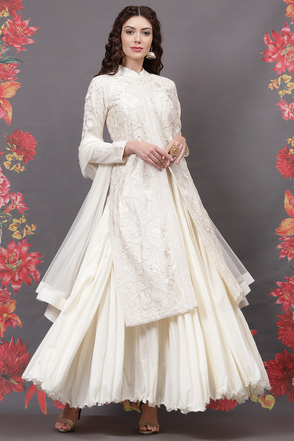 Off White Cotton Silk Straight Yarndyed Suit Set image number 7