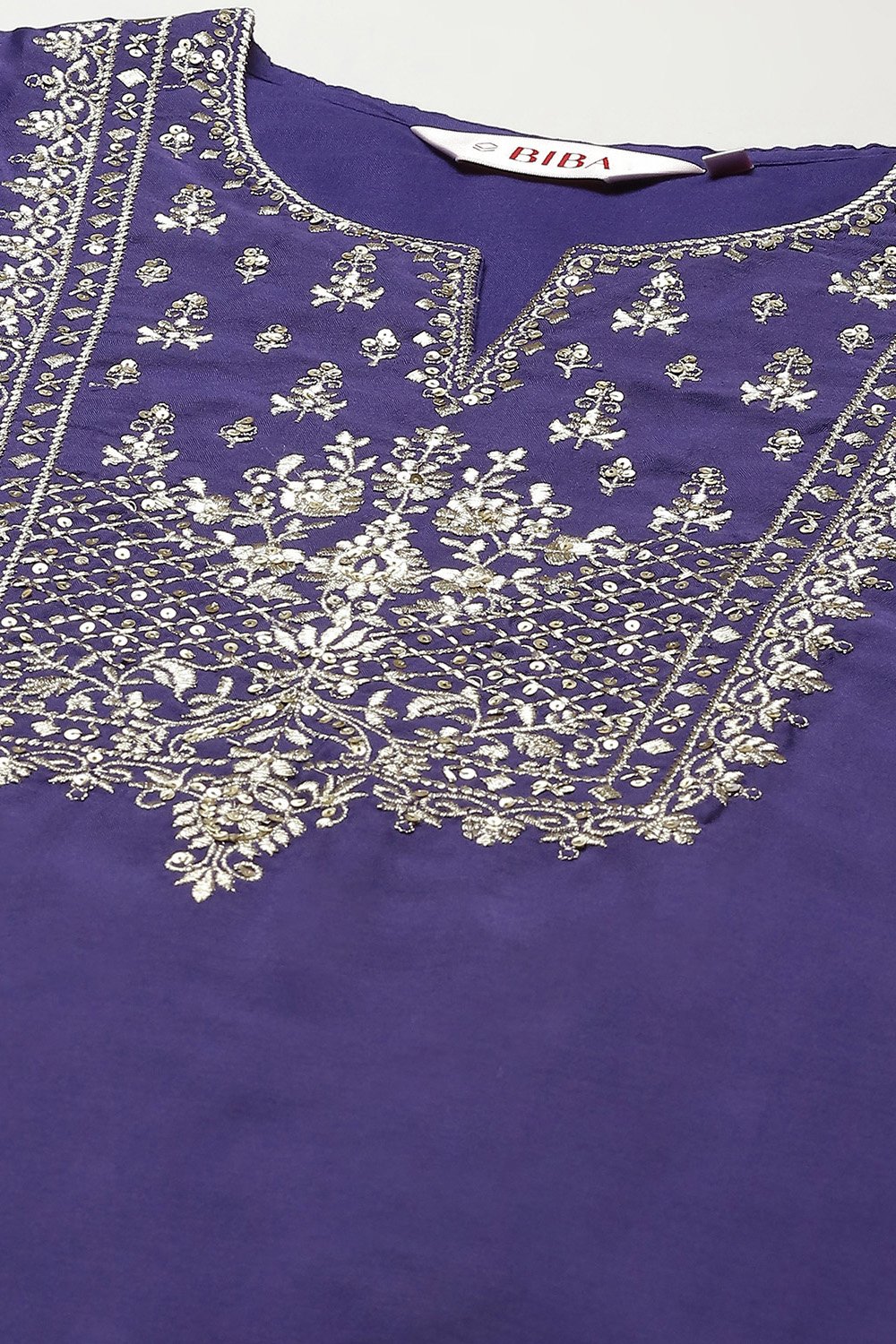Pink & Purple Poly Cotton Straight Embroidery Kurta Slim Pant Suit Set image number 1