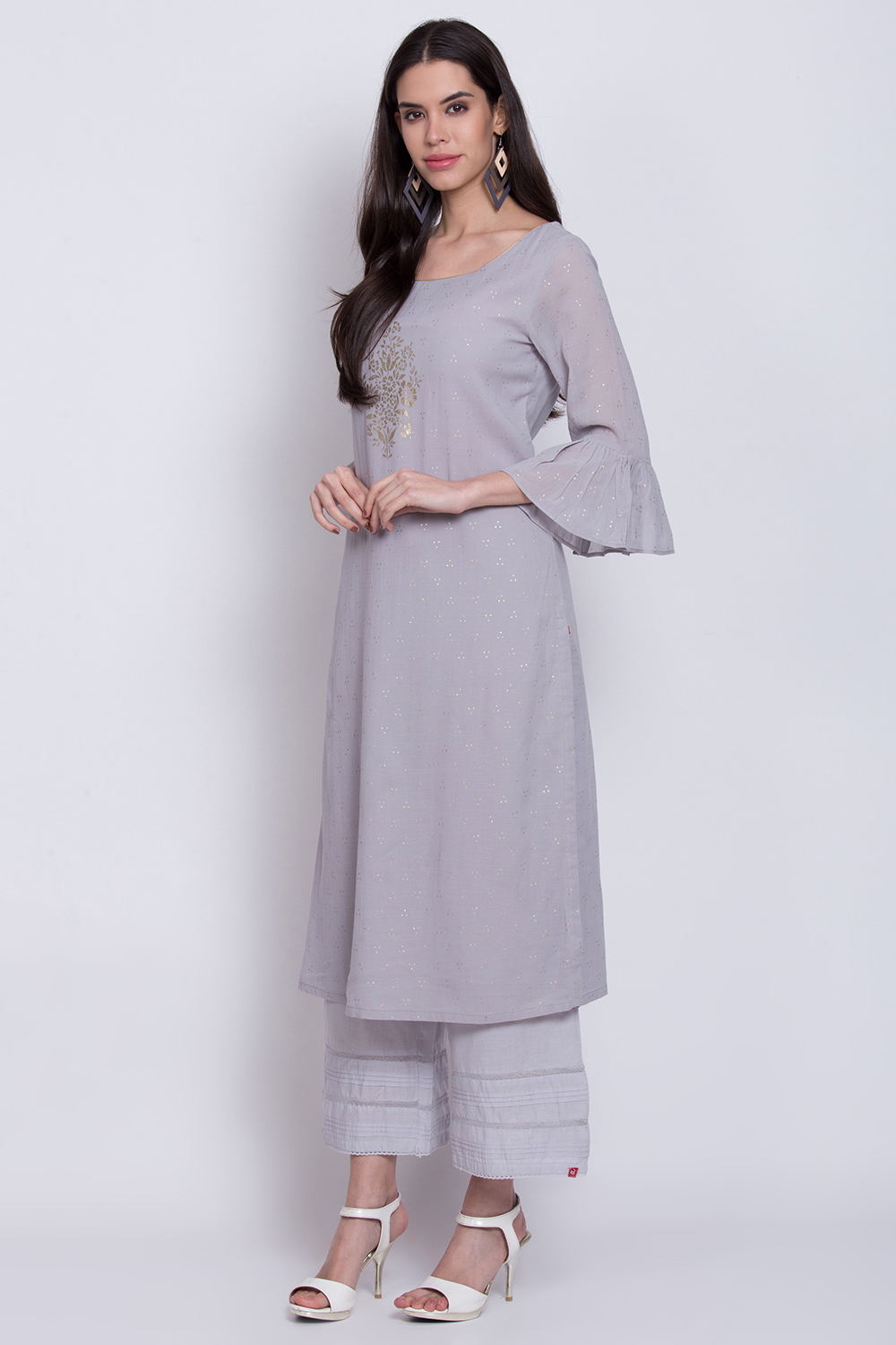 Grey Viscose Cotton Straight Printed Kurta image number 2