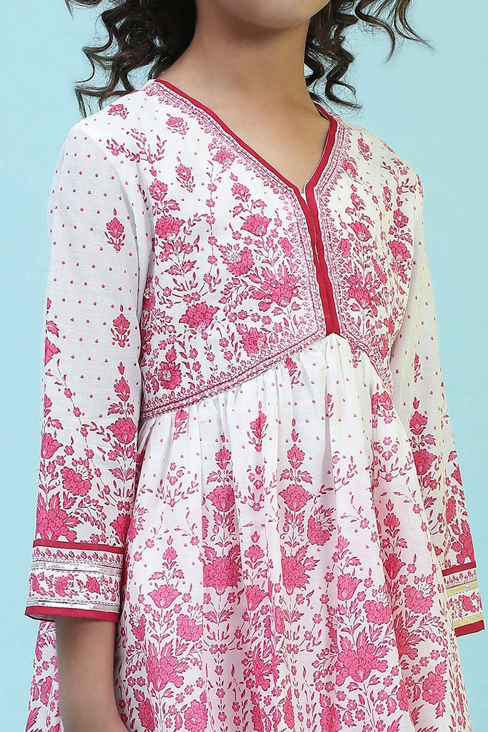 Off White/Pink Cotton A-Line Garara Set image number 1