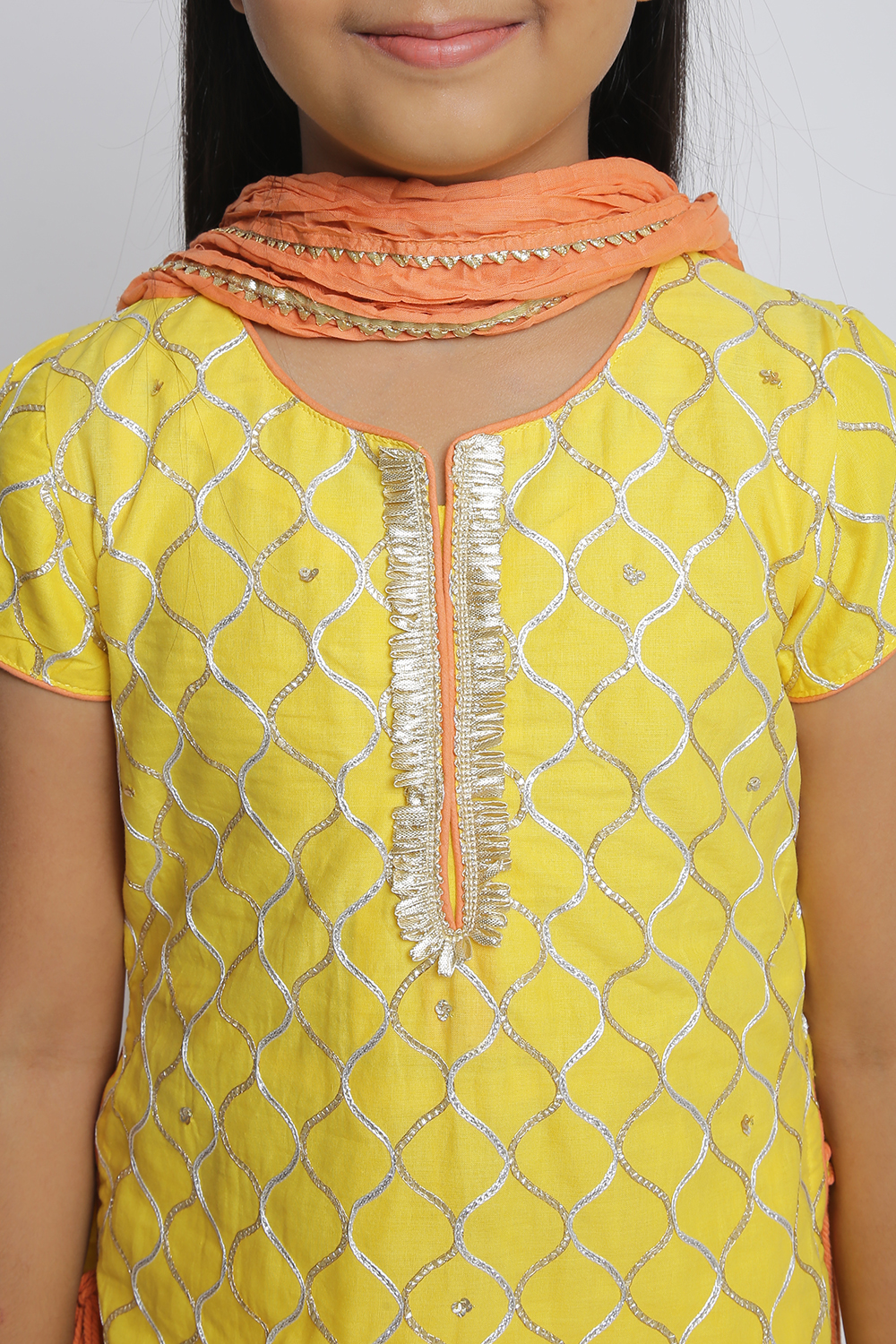 Yellow Cotton Double Layered Kurta Churidar Suit Set image number 1