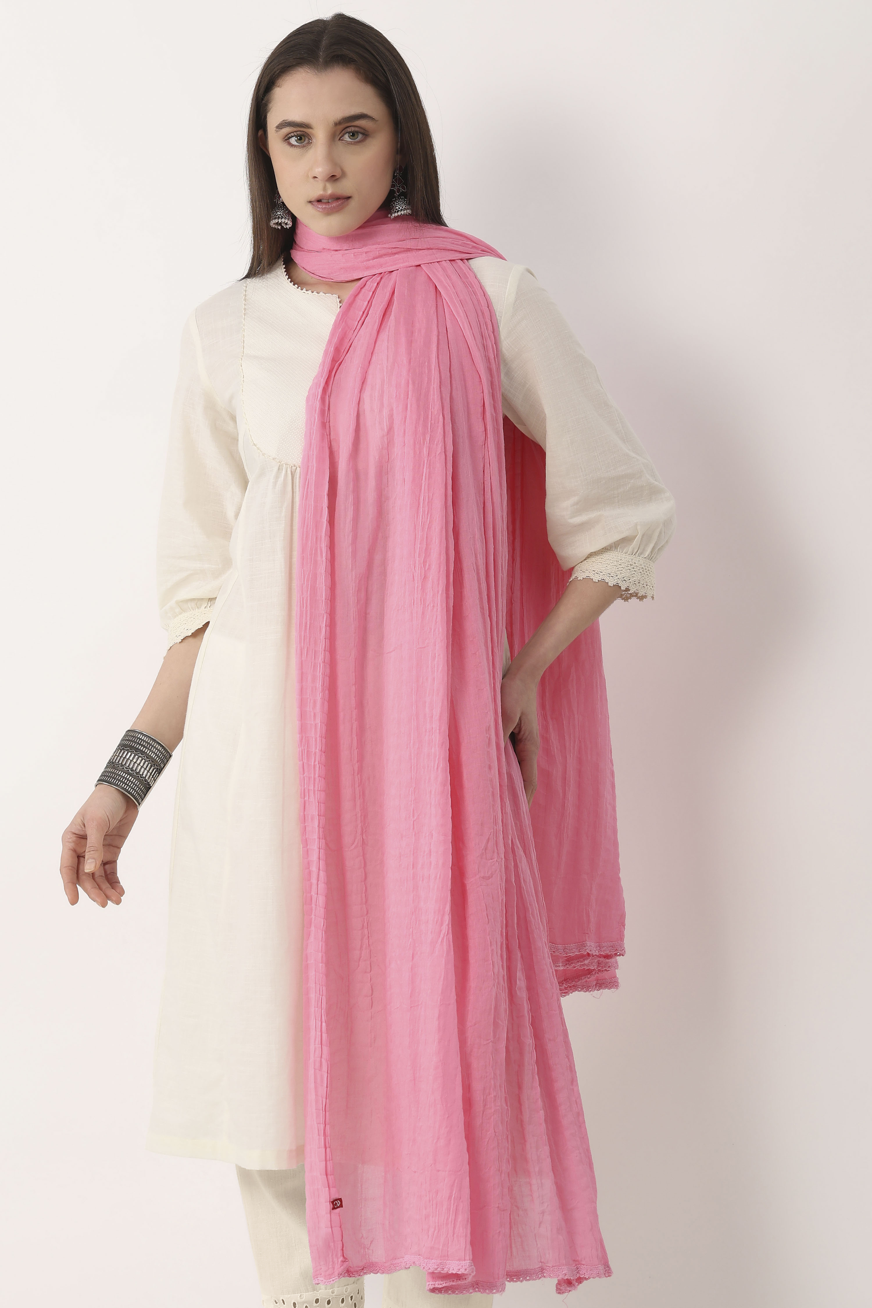Light Pink Cotton Dupatta image number 1