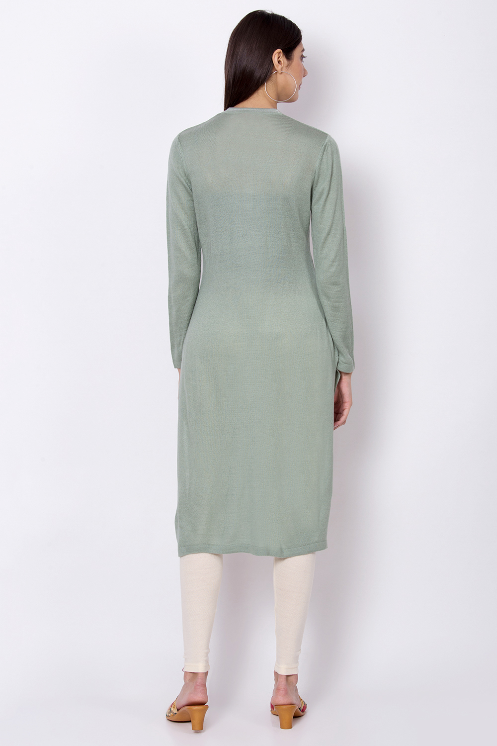 Buy Green Acrylic Woollen Solid Kurta for N A0.0 Biba India