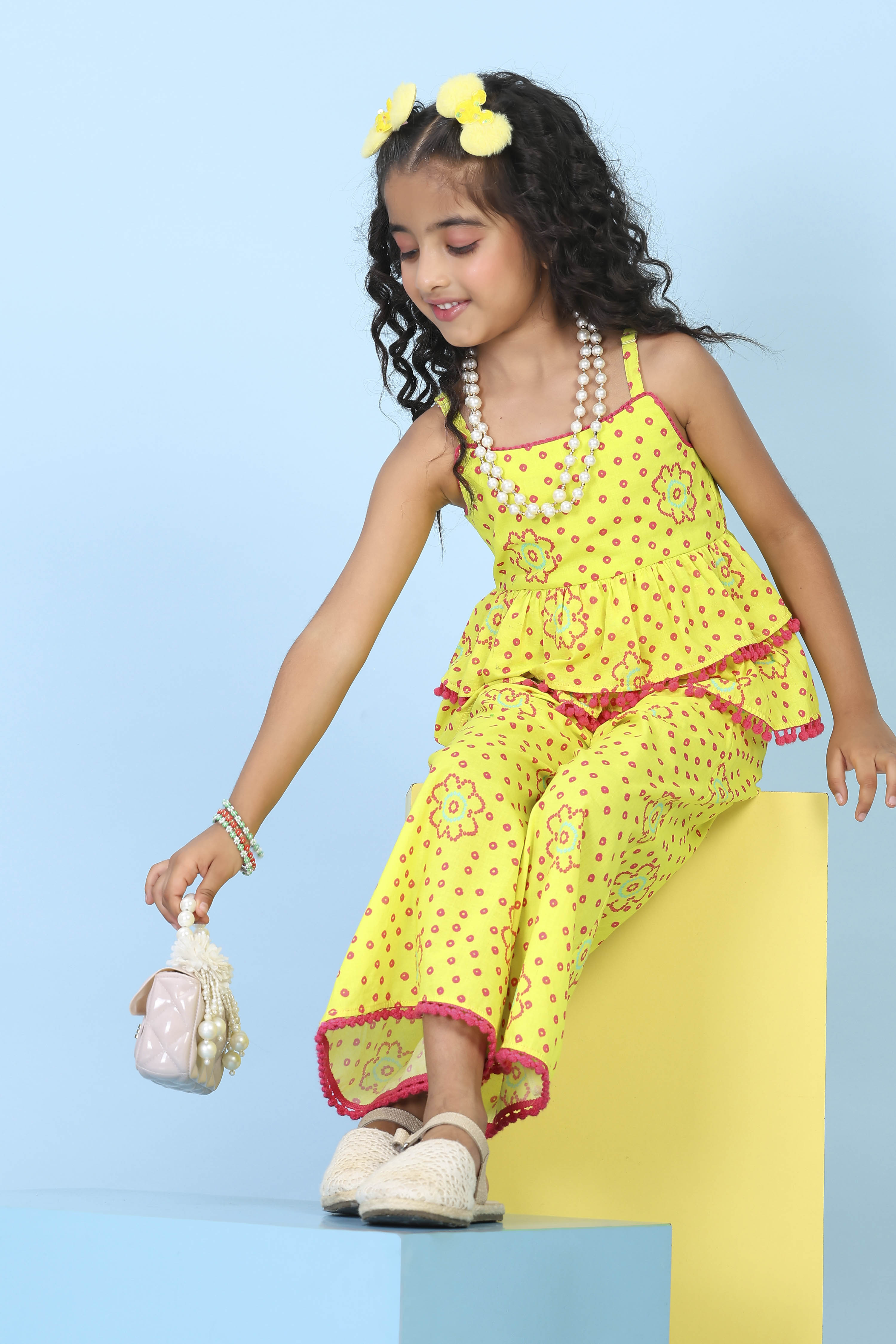Yellow Cotton Printed Straight Suit Set image number 0