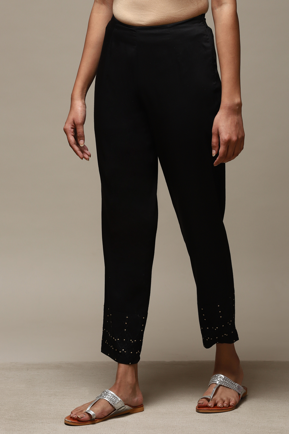 Black Viscose Yarndyed Narrow Pant image number 2