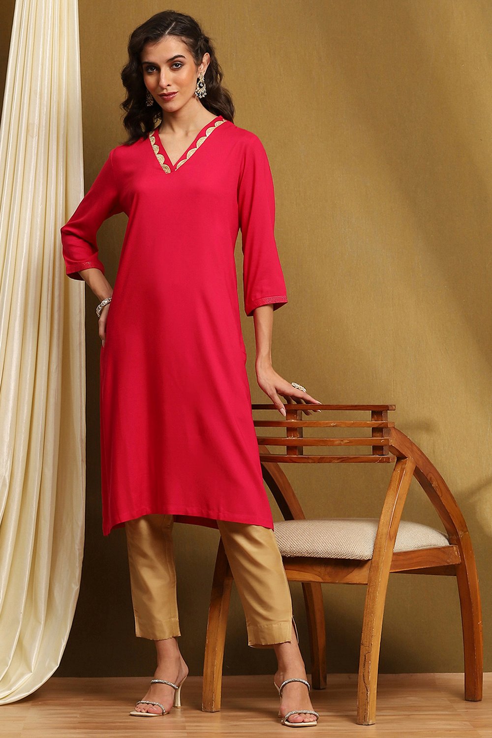 Mustard Yellow Solid Straight Kurta image number 0