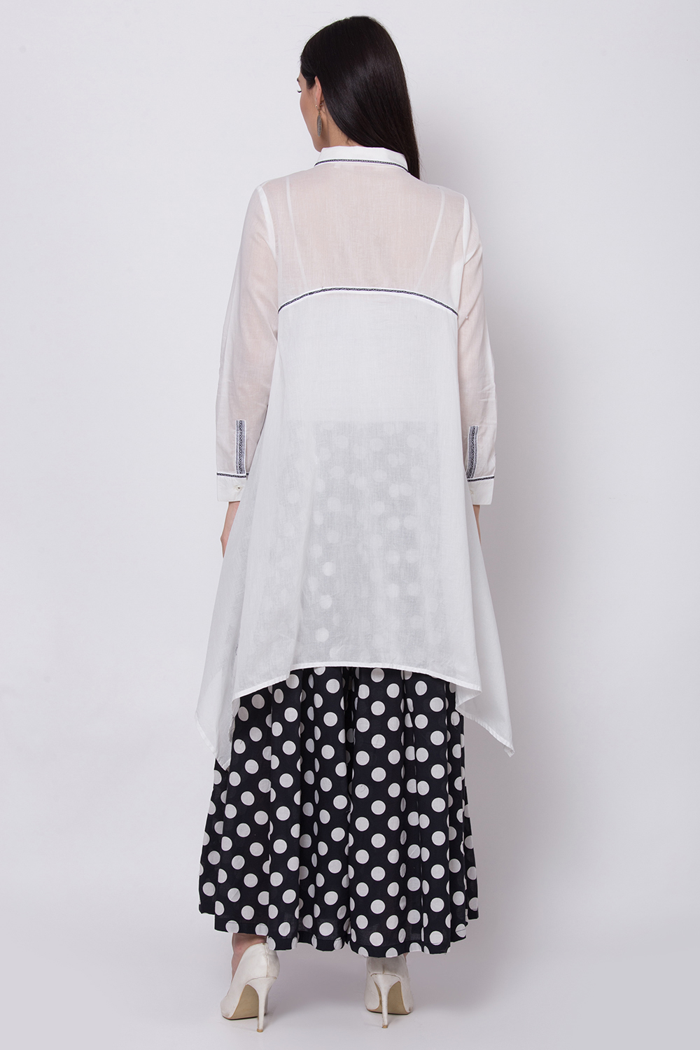 White Cotton A-Line Shirt Kurta image number 4