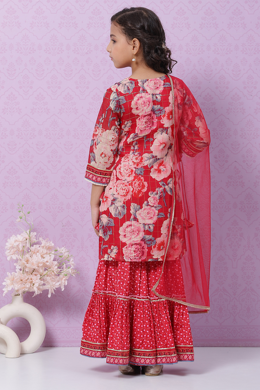 Berry Red Art Silk Straight Kurta Sharara Suit Set image number 4