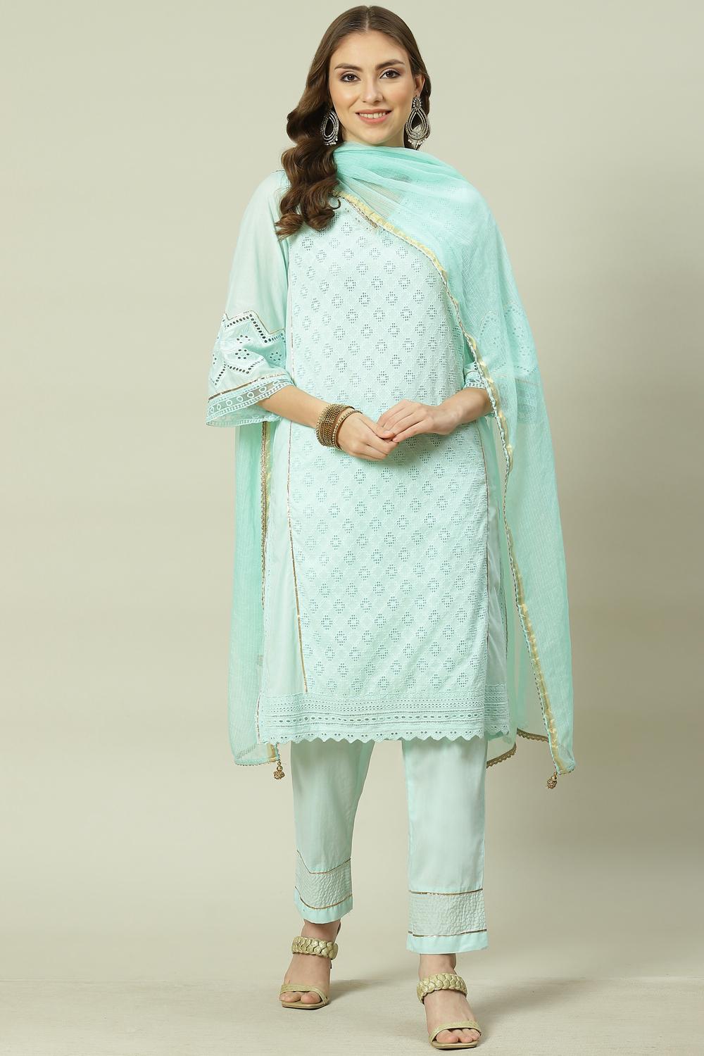 Soft Mint Relaxed Kurta Relaxed Pant Suit Set image number 7